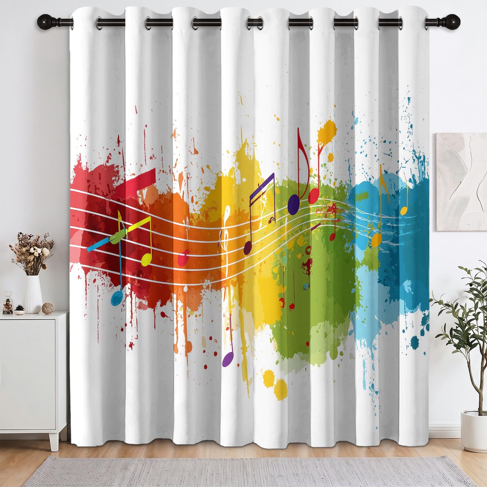Zasłony zaciemniające 2 sztuki muzyka nuty, zasłony do salonu, izolowane termicznie zasłony z oczkami do pokoju dziecięcego sypialni, kolor, 140 x 245 cm