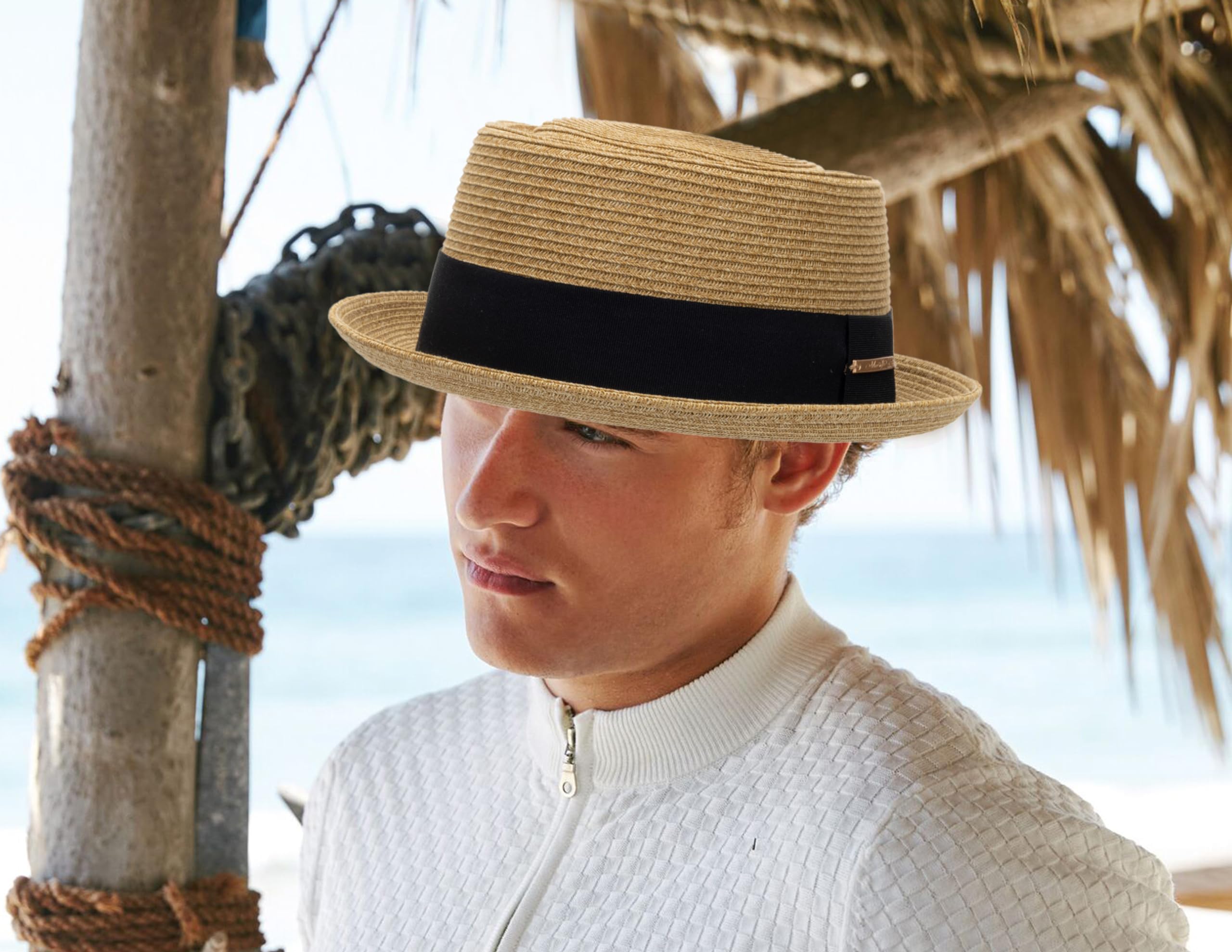 Sombrero de paja para el sol de los años 20 con parte superior plana, sombrero estilo fedora para hombre, mujer, unisex