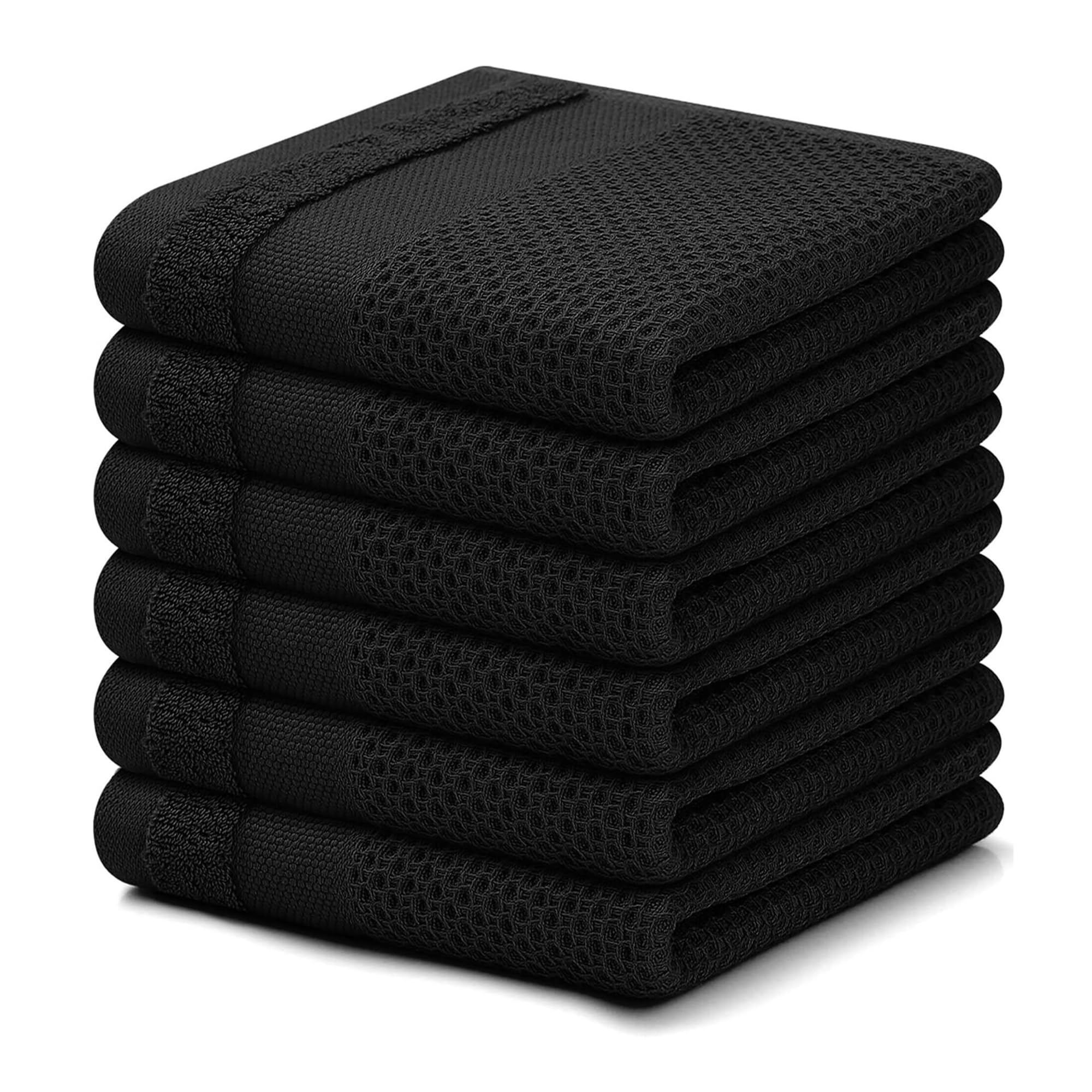 Jobaojiang Kitchen Cotton Towels Honeycomb Cotton Dish Cloths Reusable Absorbent Household Washable Cleaning Cloths(Black)