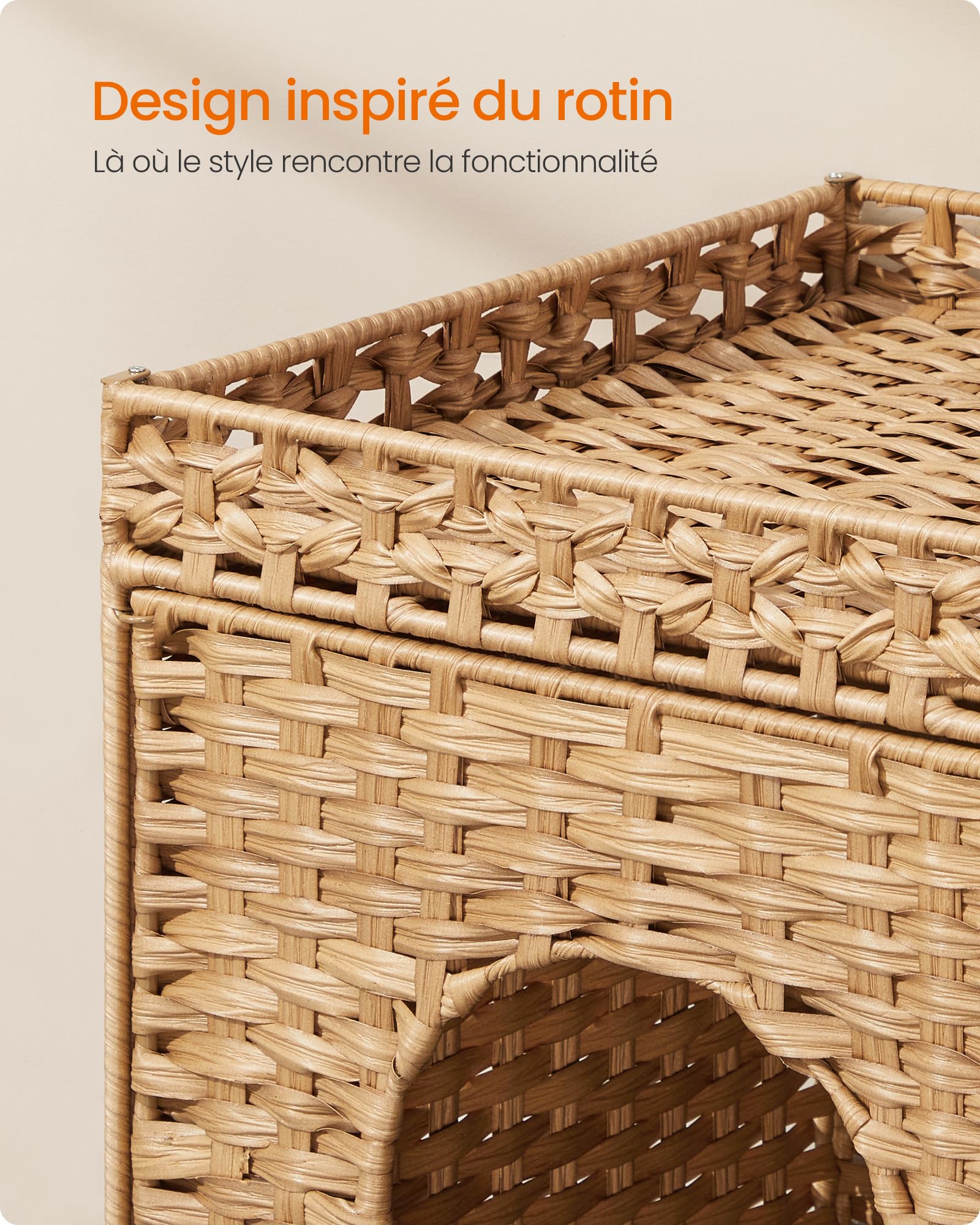 Feandrea Maison de Toilette pour Chat, Meuble Litière en Résine Tressée, Plateau Amovible, Table d'Appoint, 52,5 x 52,5 x 56 cm, Jaune, Style Bohème, Collection Eliott PCL024YE01