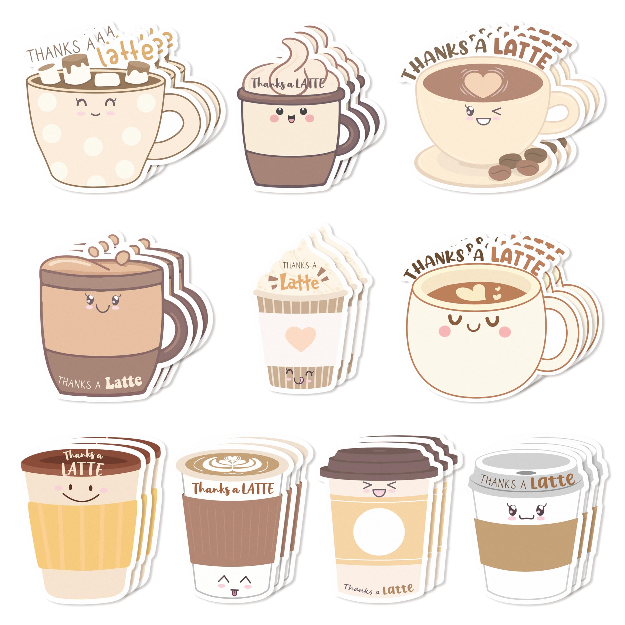 Xqumoi 30 Pack Thanks A Latte Sticky Notes - Coffee Cup Self Sticky Notepad Thank You Gift Latte Lover Self-Adhesive Writing Memo Pad for Barista Office School Supplies Party Favor Goodies Bag Fillers