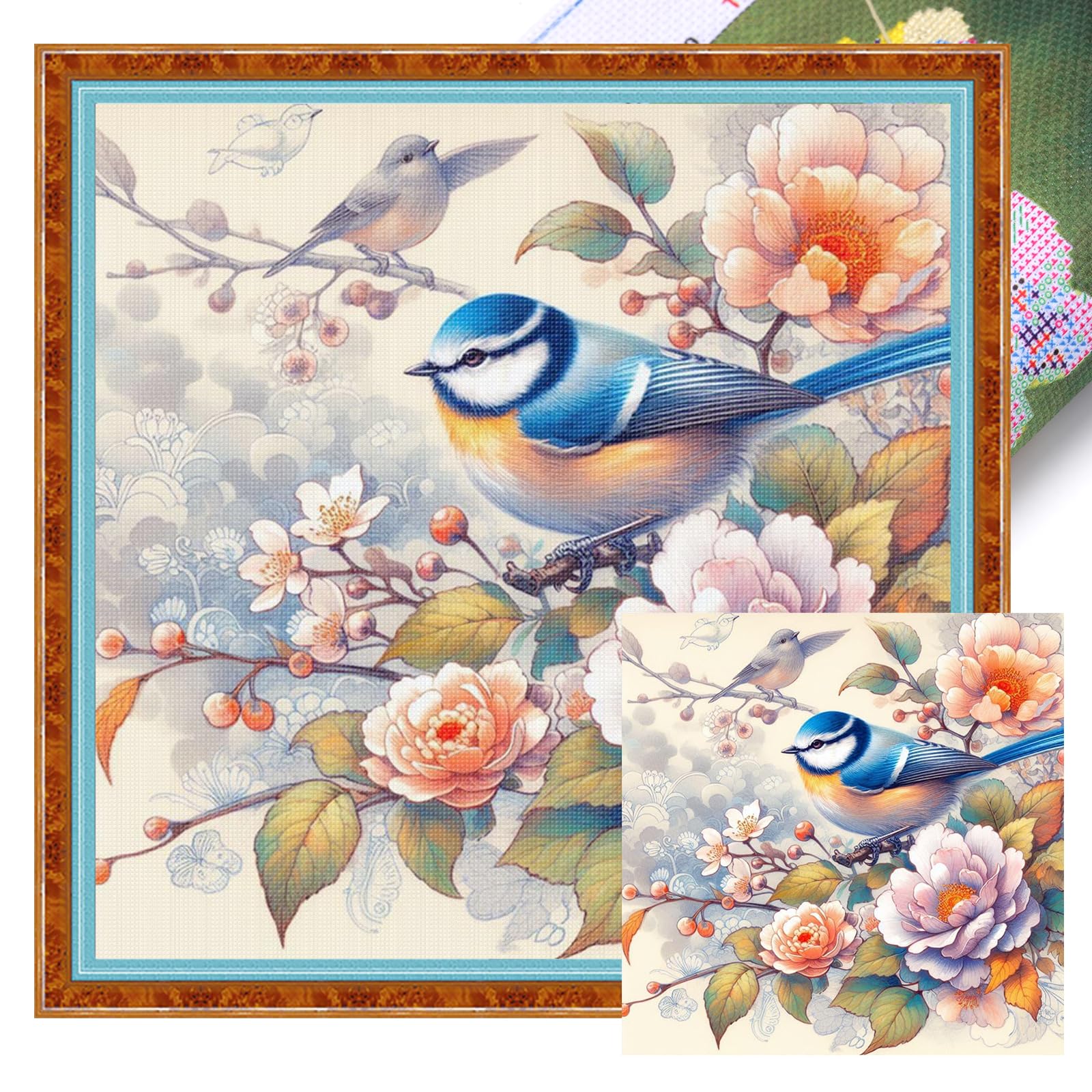 POETRYDRAW Birds & Flowers Full 11CT DIY Stamped Cross Stitch Kits 15.75x15.75inch Needlework Embroidery Kit for Beginners Adults Home Decor (11CTACC-12893 C 40X40)