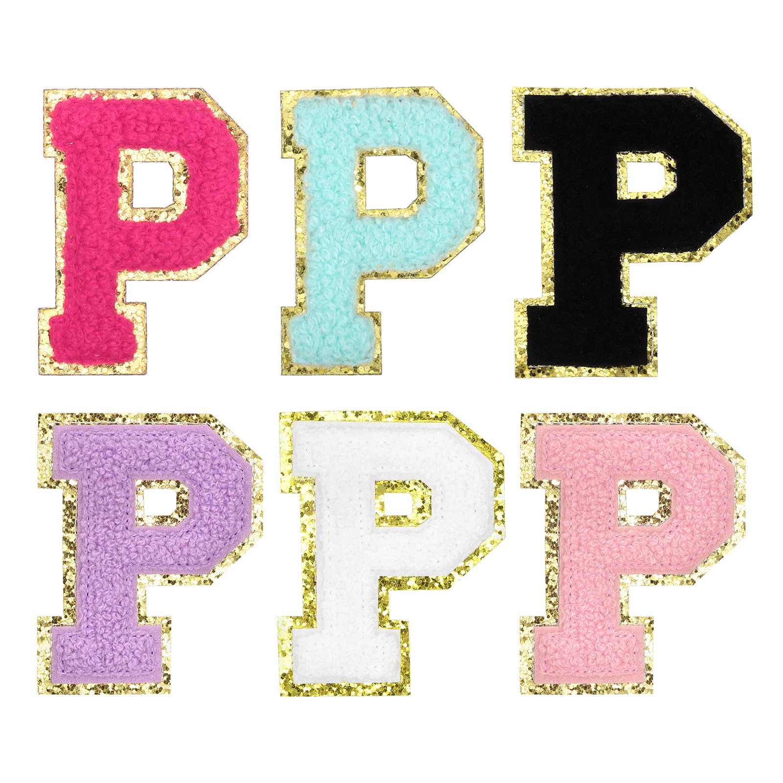 sourcing map Chenille Letter Patches 3.3" Alphabet P Iron on Embroidered Patch Sew on Letter Stickers Applique for Repairing Clothing Jeans Shoes Hats DIY(Multicolored, Pack of 6)