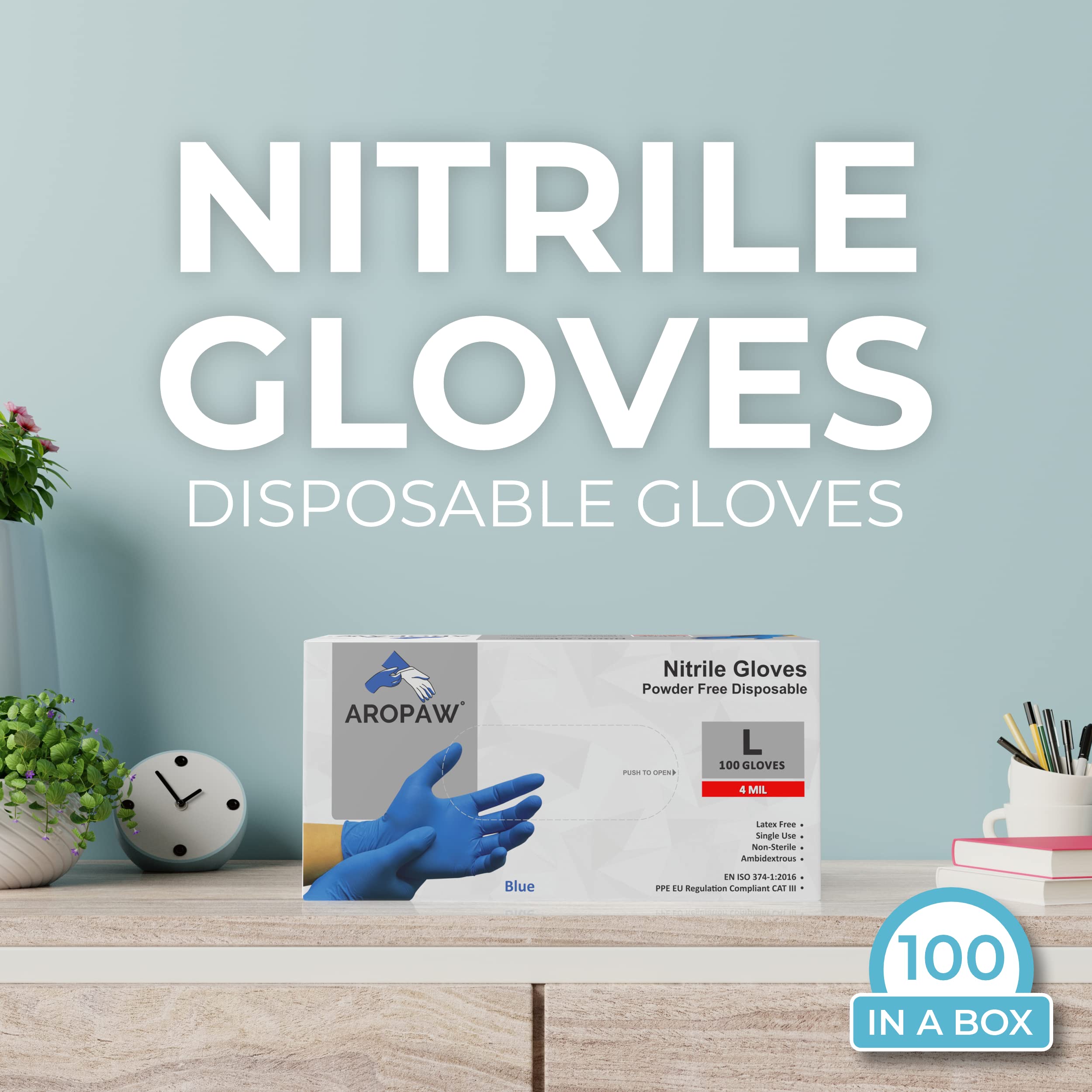 Guantes de nitrilo, guantes desechables de 4 mil, cómodos, sin polvo, sin látex, 10 cajas | 1000 guantes (grande)
