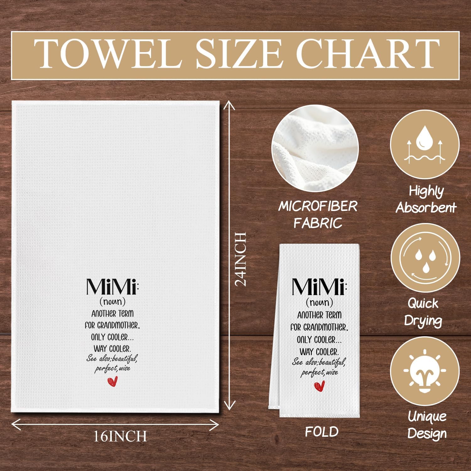 Mimi Grandma Kitchen Towels,Grandma Gifts from Grandkids Dish Tea Towels,Mimi Grandmother Gifts for Birthday Christmas Decorative Hand Towel for Kitchen Bathroom, 16x24 Inch - Image 6