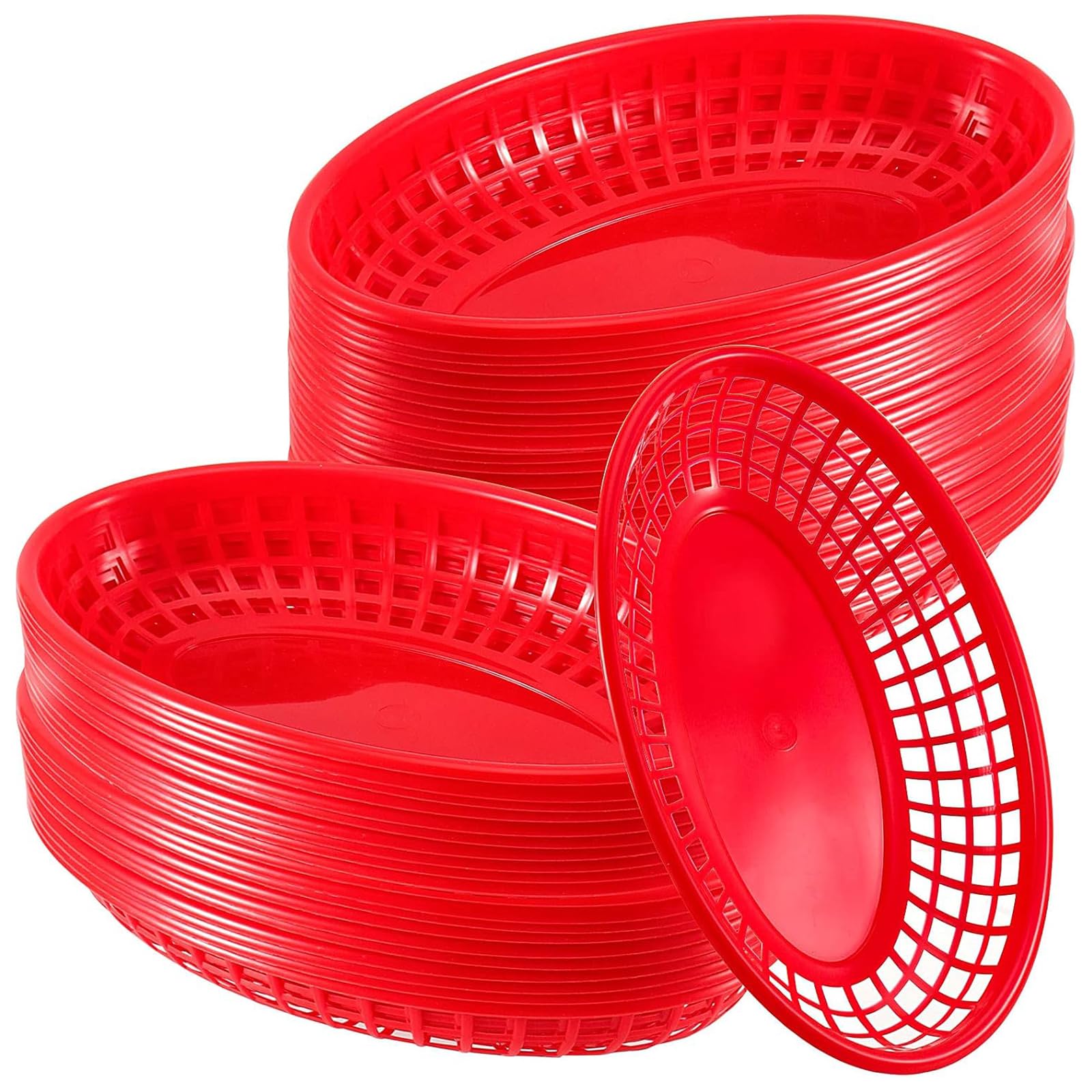 Panier ovale plastique rouge pour hamburgers frites sandwichs 50pcs
