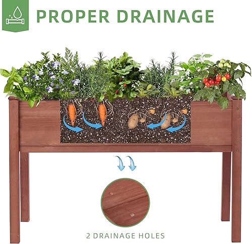 Miniatura 36 de Cama de jardín elevada de 31 x 16 x 31 pulgadas con patas, maceta de madera elevada para plantas al aire libre, flores, frutas, verduras y hierbas