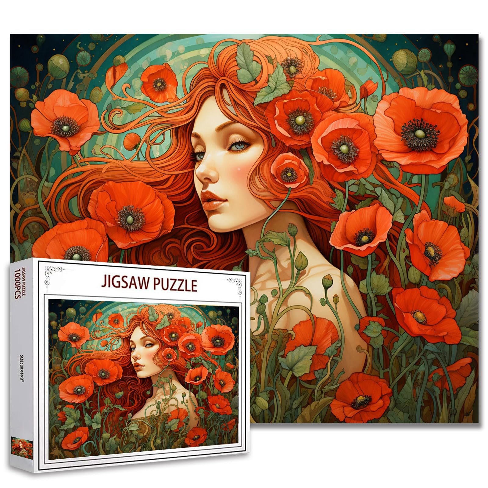 Tucocoo Watercolor Girl Jigsaw Puzzles for Adults 1000 Pieces, Koi Fish Blue Ocean Abstract Art Jigsaw Puzzle Colorful DIY Handwork Puzzles for Home Decoration, Family Puzzle Perfect for Game Nights — view 28