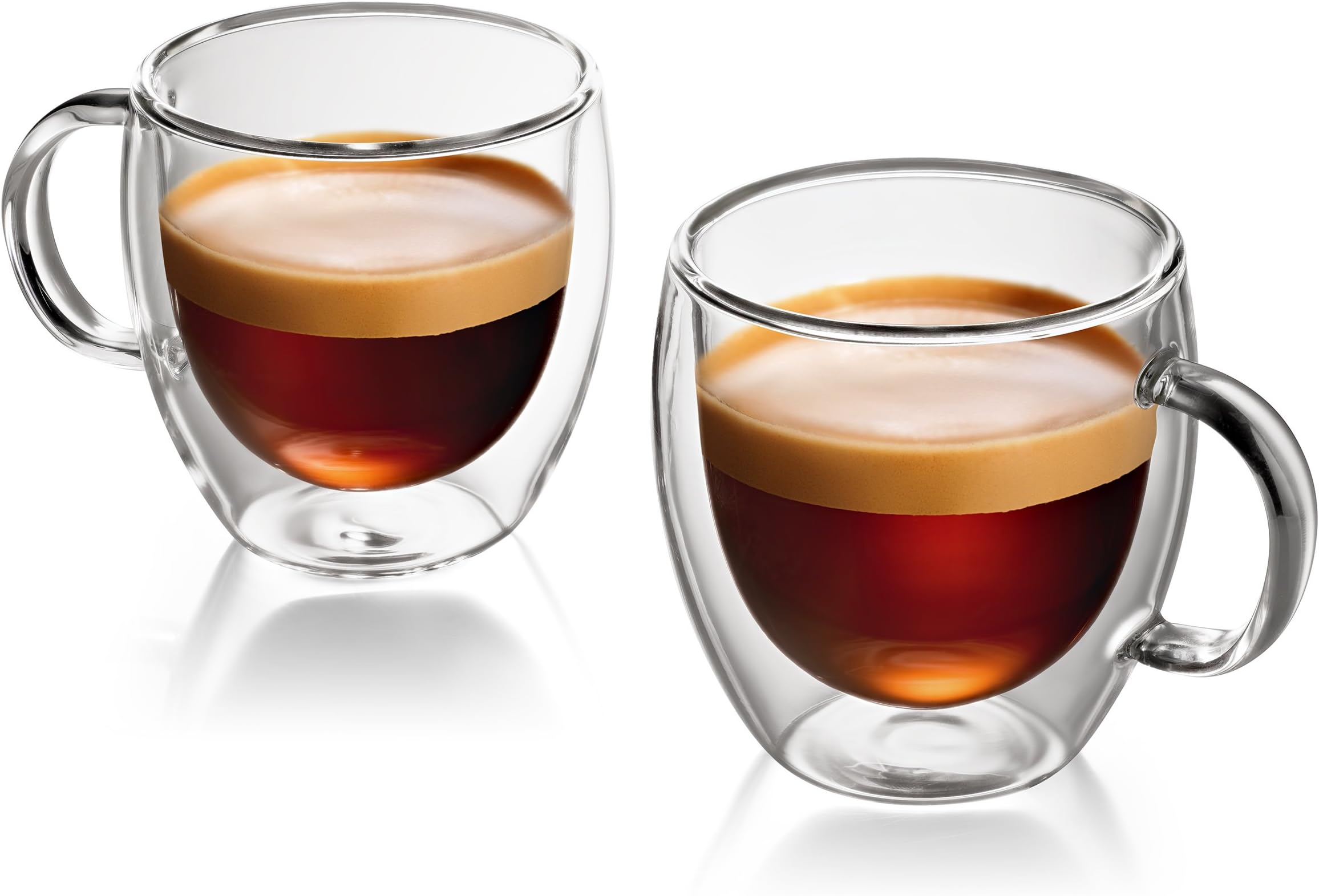 Espresso Cups Set Of 2 By Famaid: 5.4oz Coffee Mugs, Handmade With Clear And Smooth Glass, Double Walled For Insulation And Comfortable Grip, Stylish Design, Demitasse Cups For Cappuccino And Latte