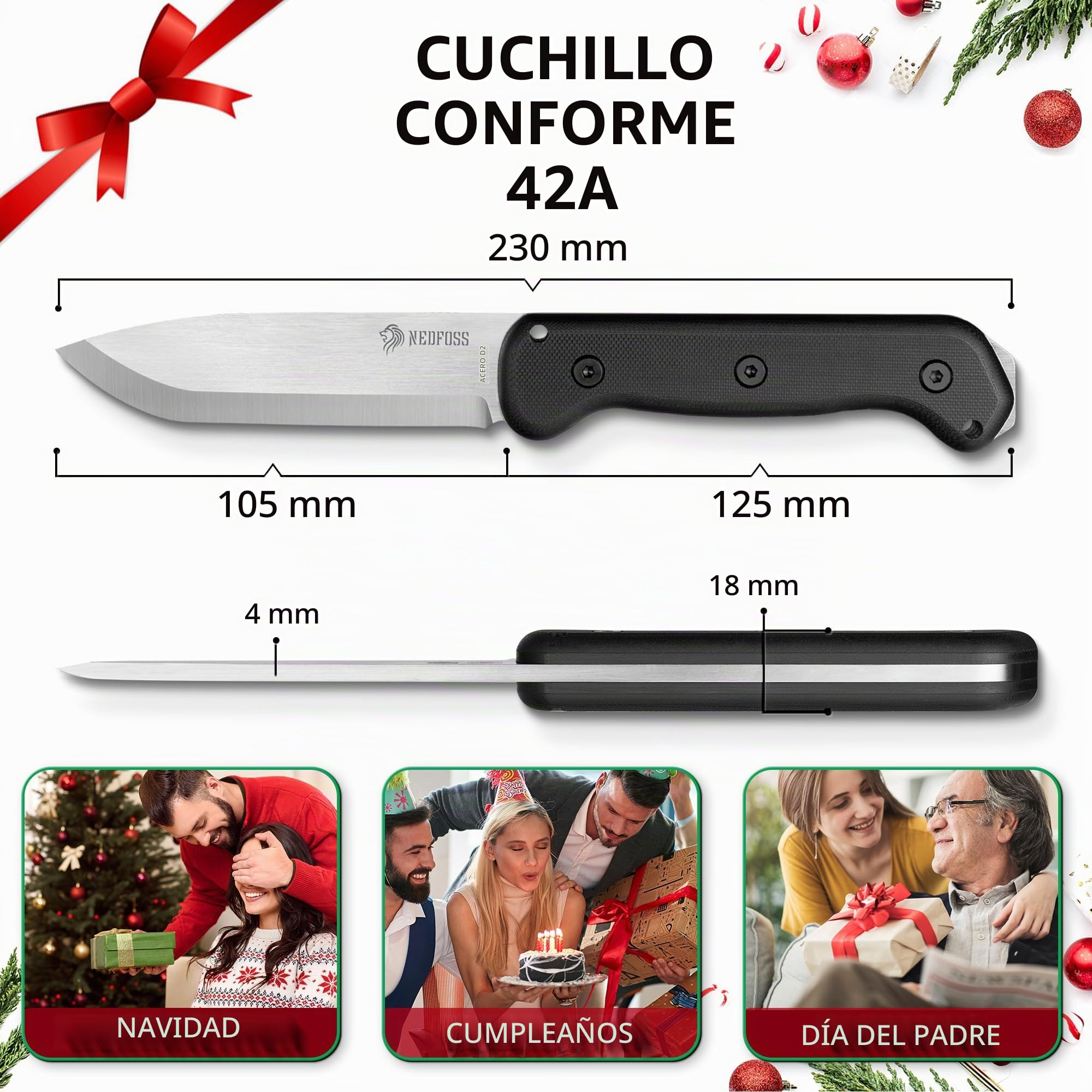 NedFoss - Cuchillo para exteriores D2 Steel Puukko, corte Skandi, 11 cm, afilado, perfecto para Bushcraft, diseñado en Alemania