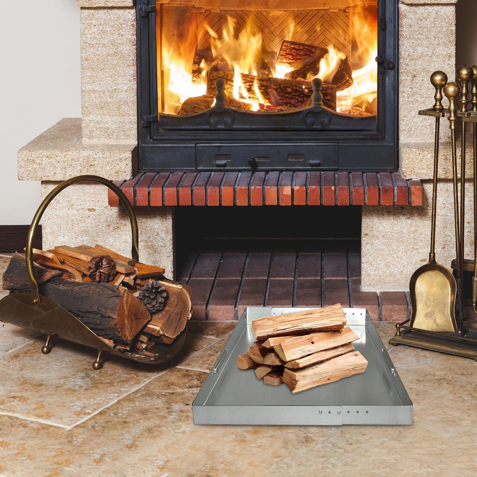 Bandeja de chimenea, bandeja de cenizas de chimenea - Soporte de emprendería de acero con paquete de asquerosos con paquete de tornillo | Accesorios para el lugar para el hogar del hogar resistente al