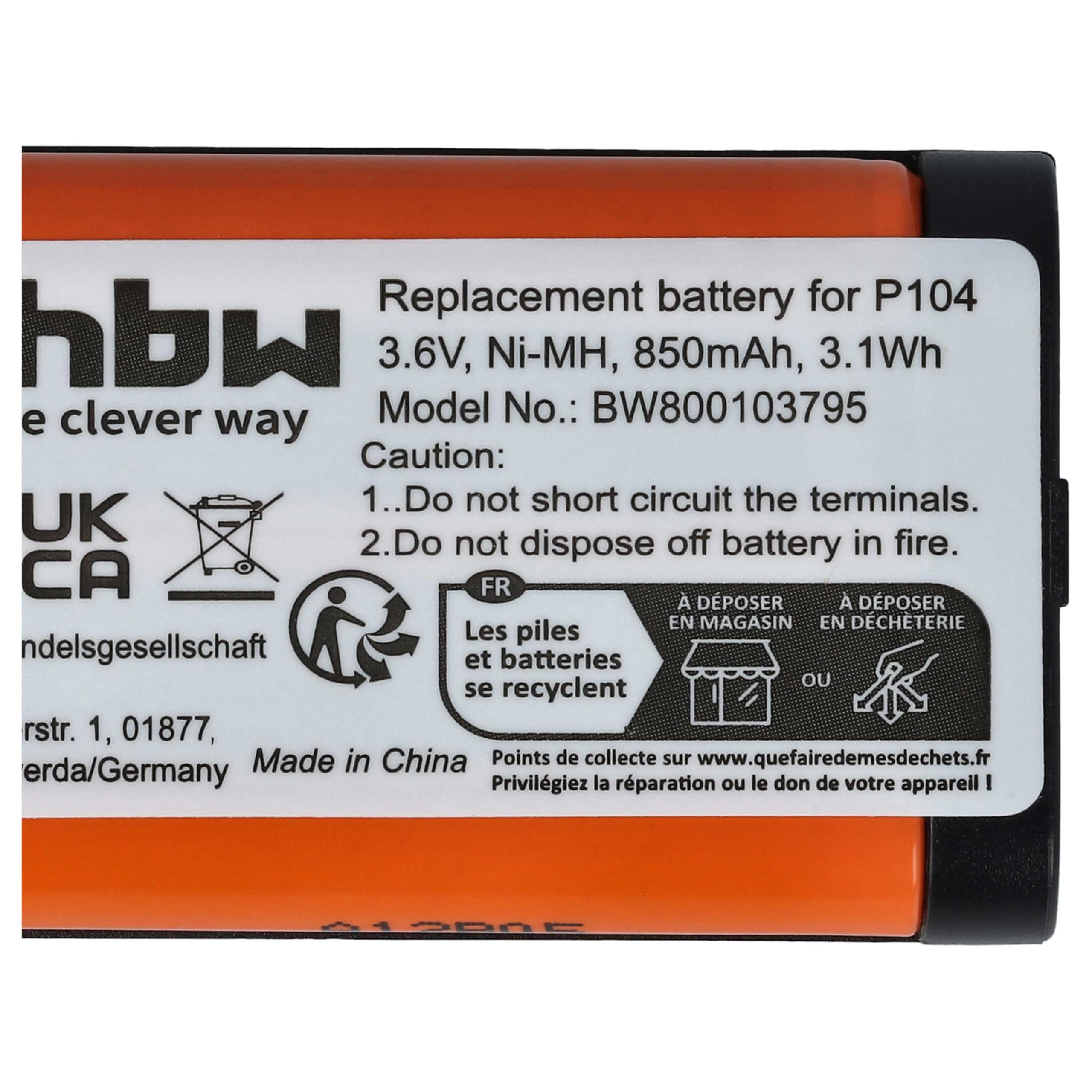 vhbw 1x NiMH akumulator 850 mAh (3,6 V) pasuje do bezprzewodowego telefonu stacjonarnego Panasonic KX-TG2336S, KX-TG2343, KX-TG2343P, KX-TG2343W, KX-TG2344, KX-TG234B