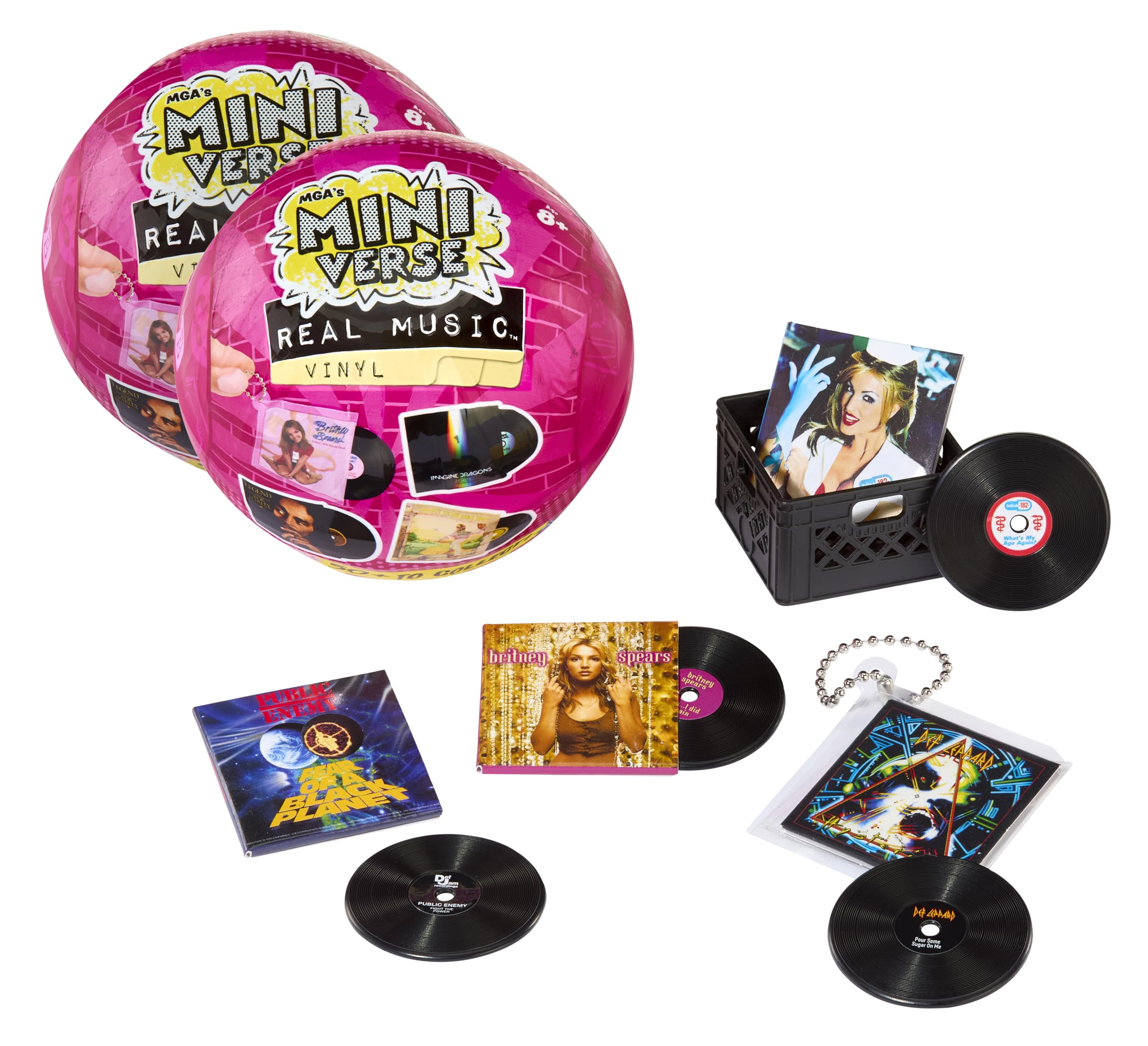 MGA's Miniverse - Real Music Vinyl 2er-Packung zum Sammeln - 8 abspielbare Mini-Vinyl-Schallplatten mit Aufbewahrungskisten und Schlüsselanhängern, ab 8 Jahren