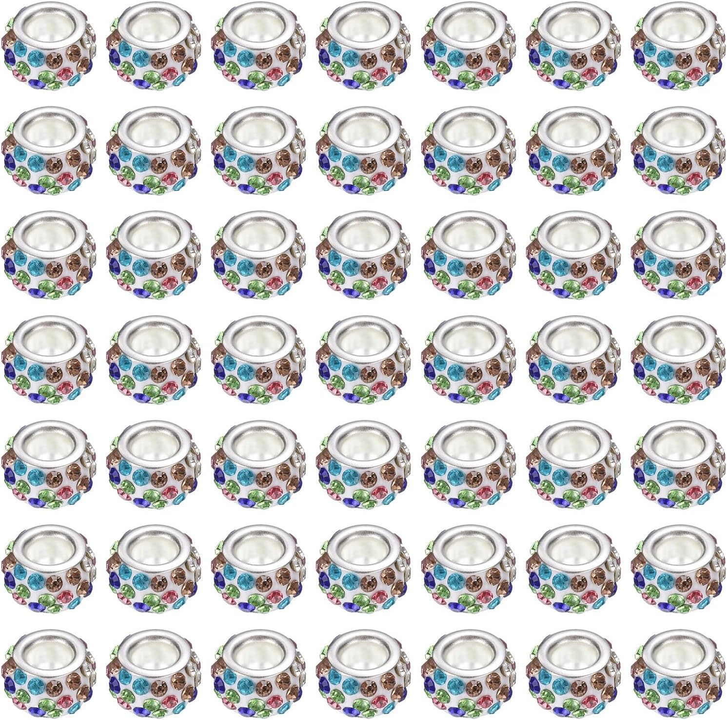 uxcell 120Pcs European Large Hole Beads, Rhinestone Big Hole Rondelle Spacer Beads for DIY Bracelets Jewelry Making, White Multicolor