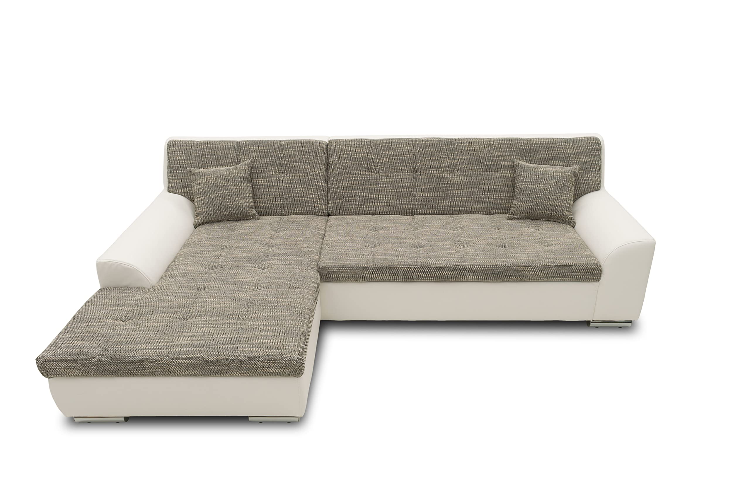 DOMO. collection Ecksofa Treviso, Sofa in L-Form aus Kunstleder und Webstoff, Eckcouch, Couch, Polsterecke, 267 x 178 x 83 cm (BxTxH), grau/weiß