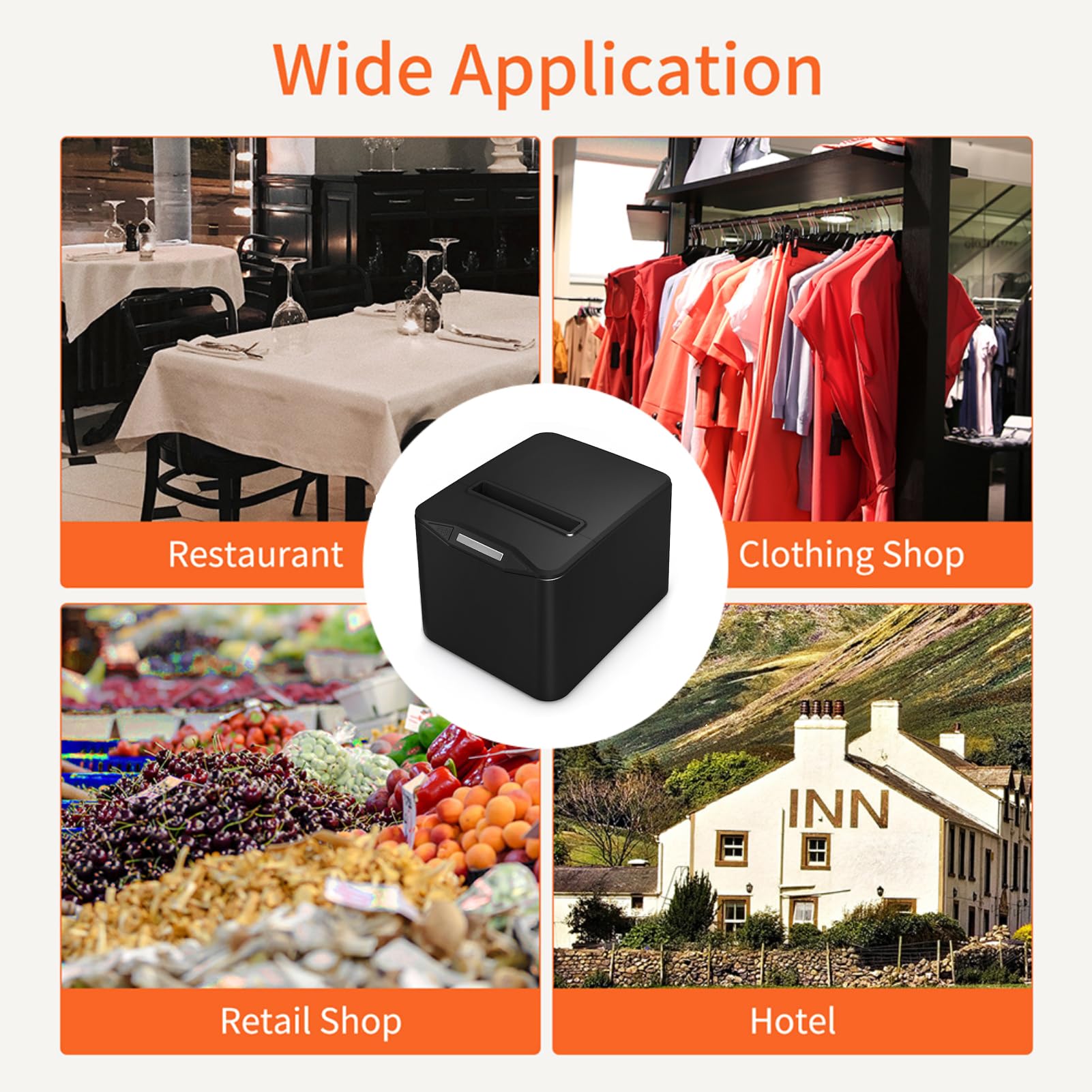 Bisofice Stampante termica per ricevute da 80 mm - Connessione USB+LAN, Ticket di cassa, Supporta Command ESC/POS per ristoranti, Supermercati, Commercio - Nero