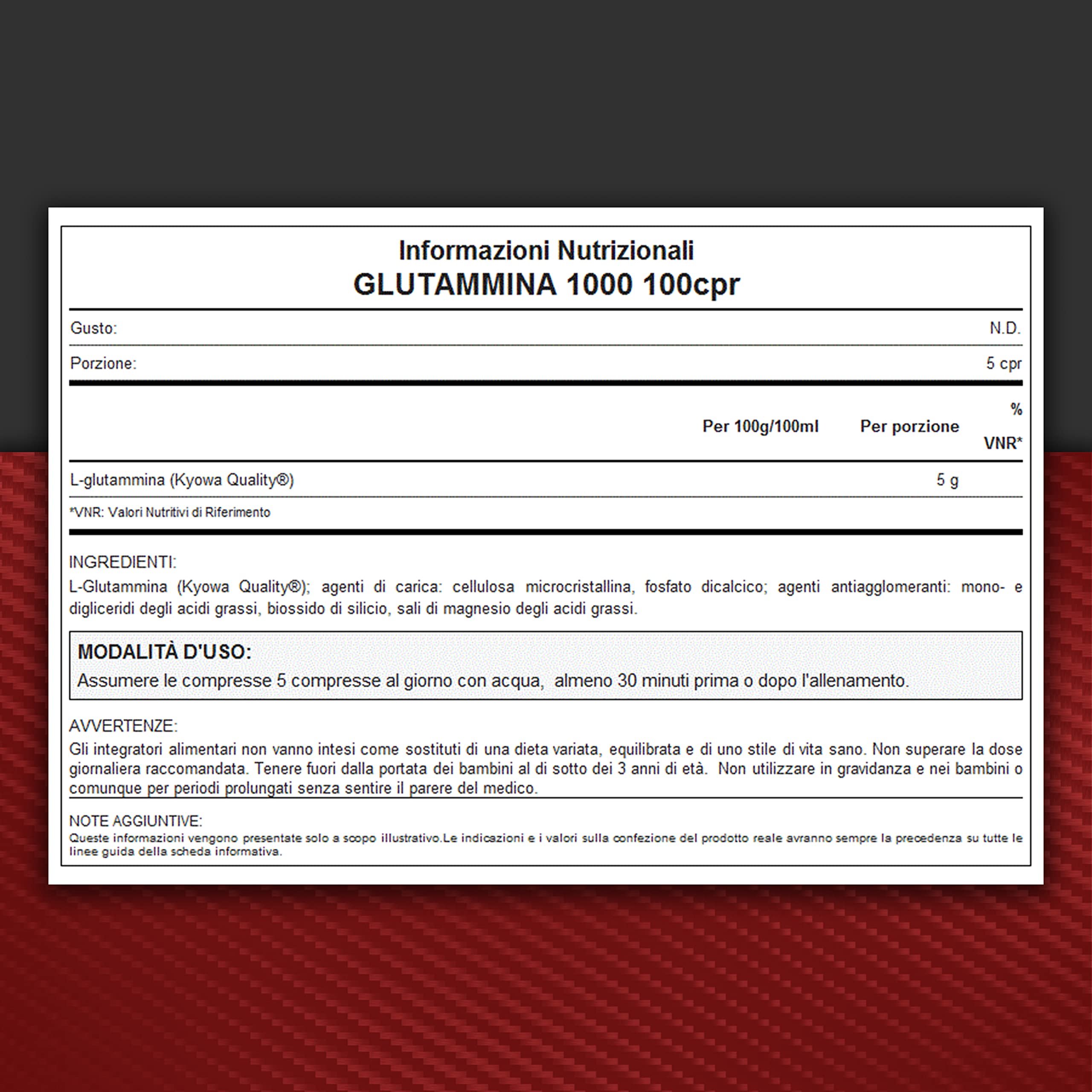 WHY SPORT GLUTAMMINA 1000 – Amminoacidi - Integratore Alimentare a Base di L-Glutammina – 100 Compresse