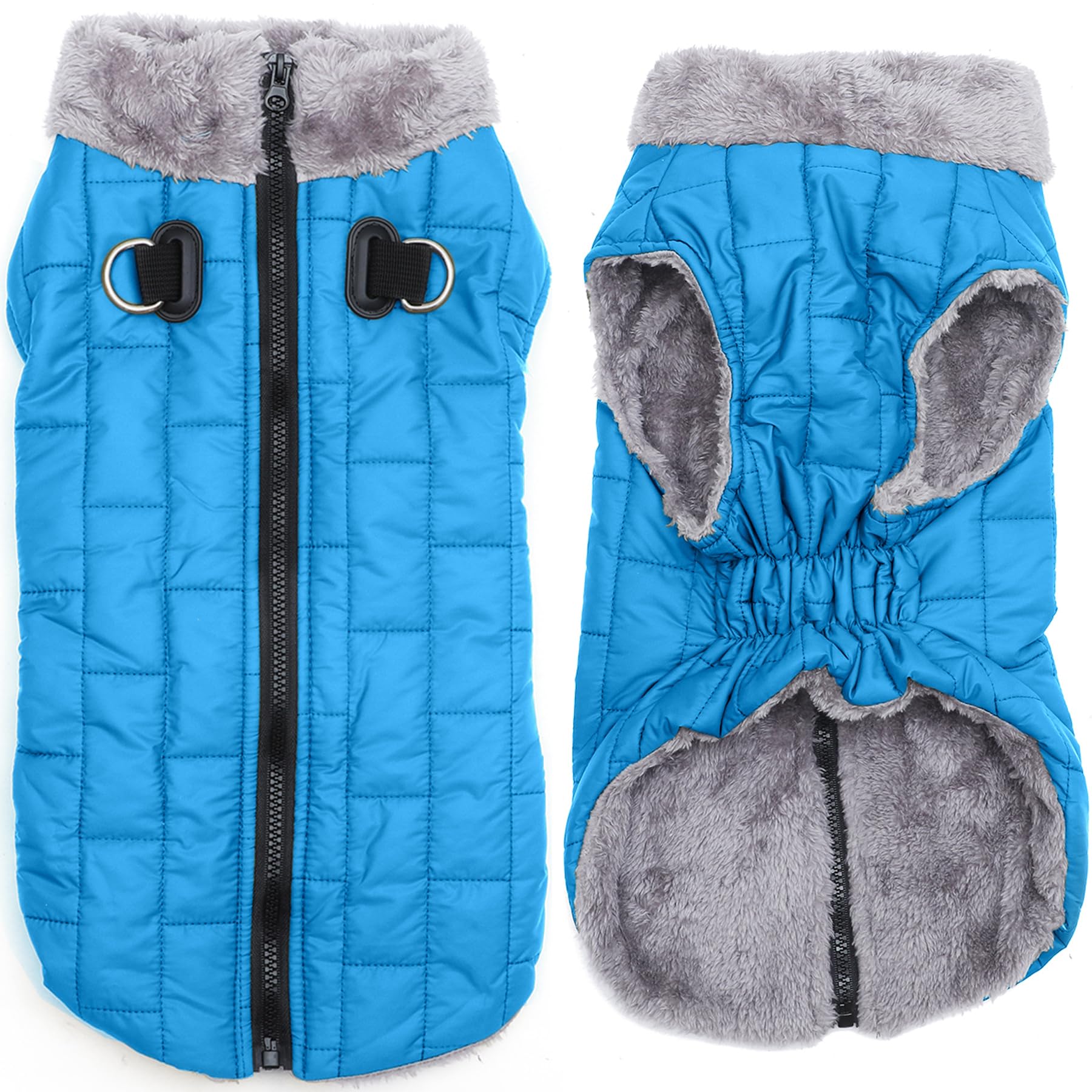 JoyDaog Warm Fleece Dog Coats with Durable Harness Buitl in D-Ring,Waterproof Puppy Jacket for Small Dogs,Dog Vest for Cold Winter,Light Blue M