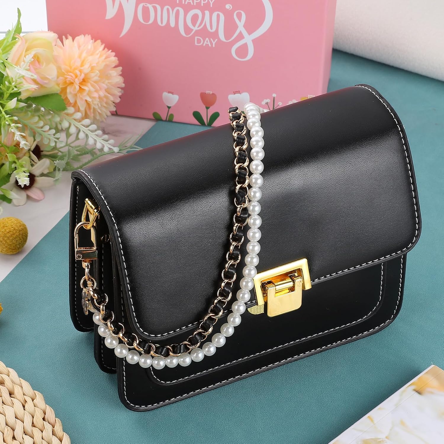 uxcell 2Pcs 17.7''/10.2'' Pearl Purse Double Chain, Metal Purse Extender Chain, PU Leather Handle Replace Chain, Purse Handles Chain Wrist for Handbag, Mobile Case(Pink, Gold Chain) - Image 6