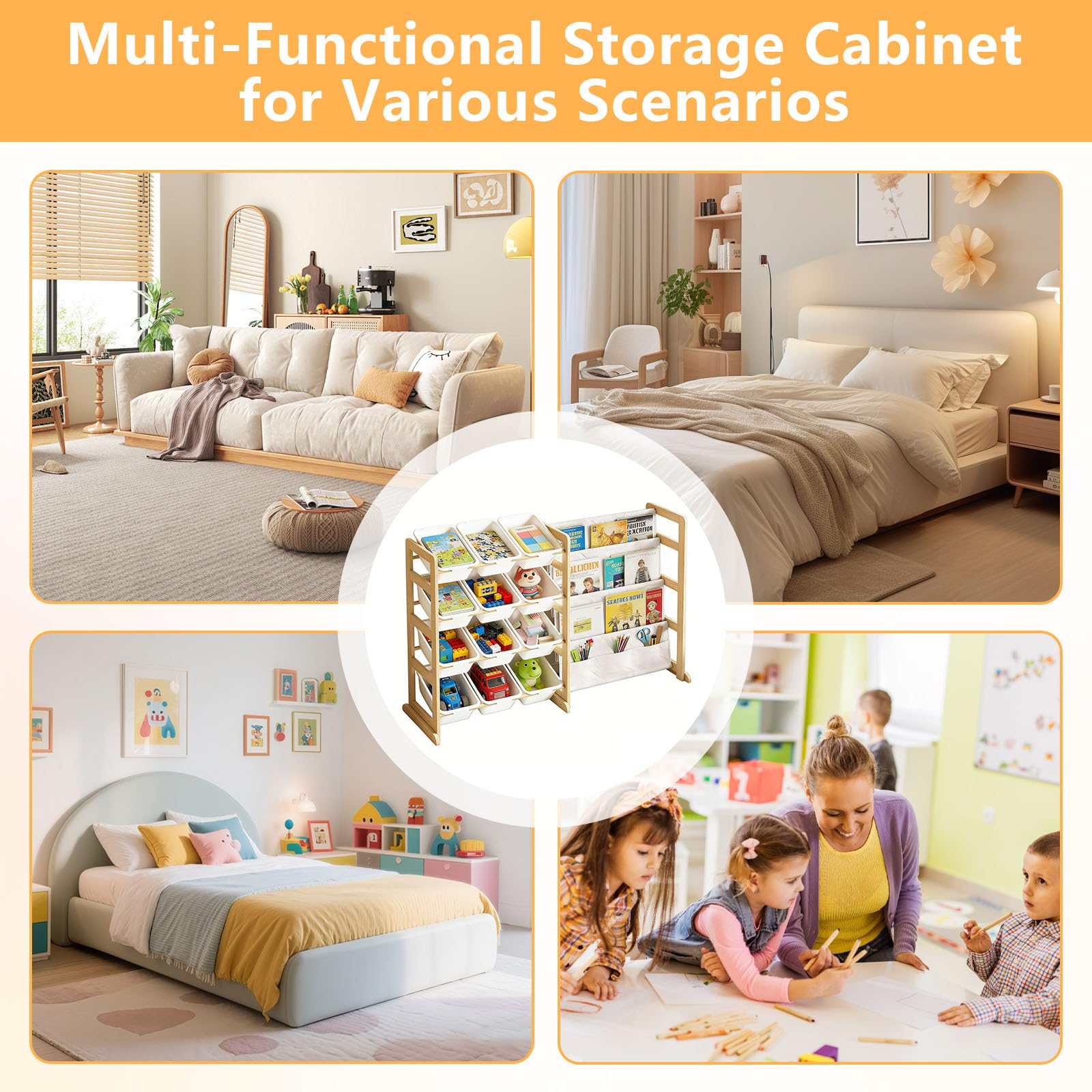 Spielzeug Organizer mit Bücherregal,Kinderregal aus Holz mit 12 Behältern | Spielzeug Aufbewahrung für Kinderzimmer,Einfache Montage,Aufbewahrungsbox für Schlafzimmer und Raumdekoration,122 x 28 x 80cm