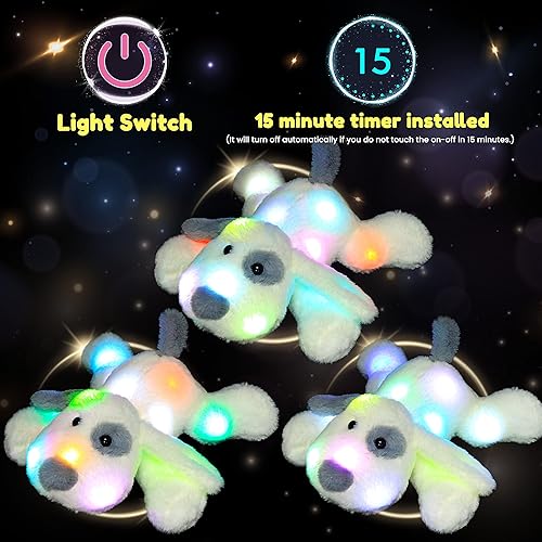 Miniatura 4 de Hopearl Cachorro de peluche con luces LED que brillan en la oscuridad, para festivales de cumpleaños para niños pequeños, blanco, 14 pulgadas