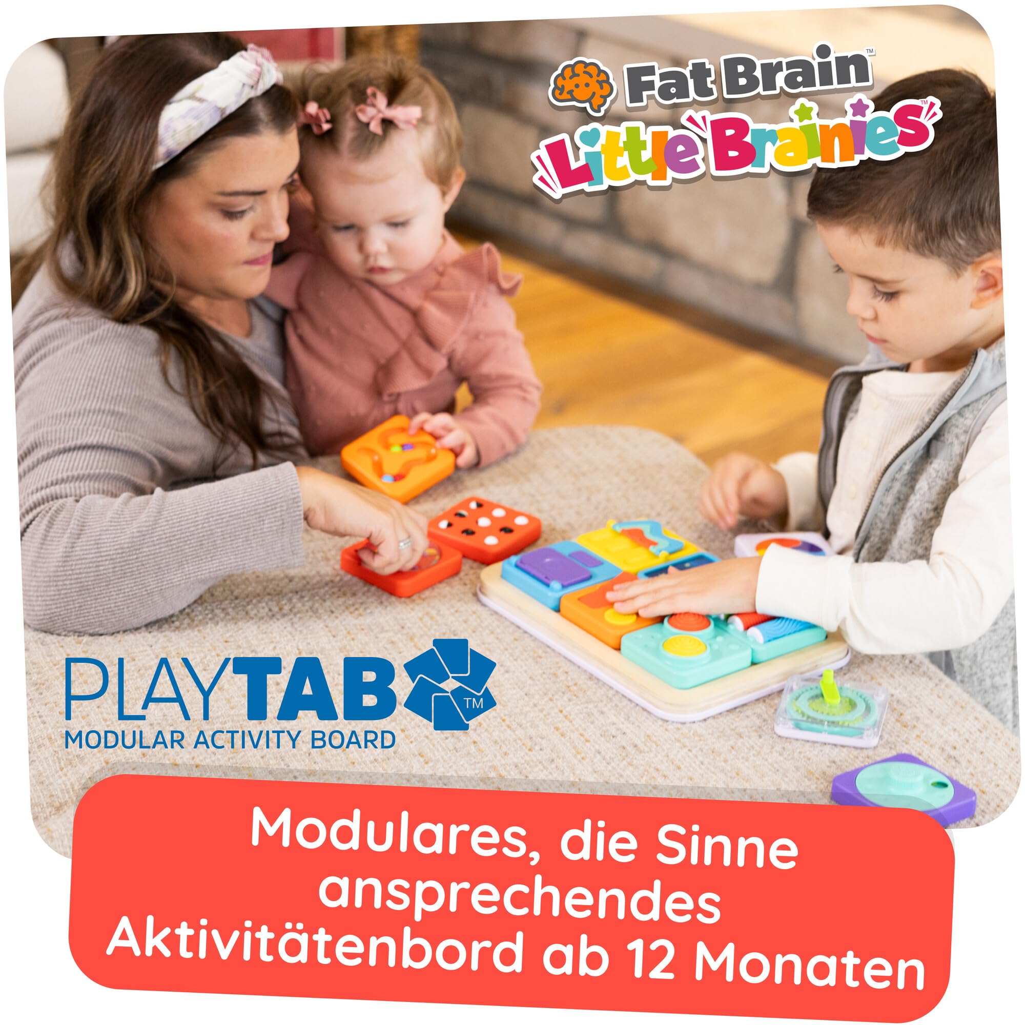Fat Brain Toys PlayTab Essential Set, magnetisches Sensorik-Board, Motorikspielzeug für Kleinkinder, Texturen, Zahnräder, pädagogisches Spiel ab 12 Monaten