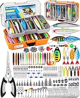 PLUSINNO 373PCS Fishing Tackle Box Kit with Lures, Pliers, Removable Tray - Bass Trout Freshwater Gear Gifts for Men