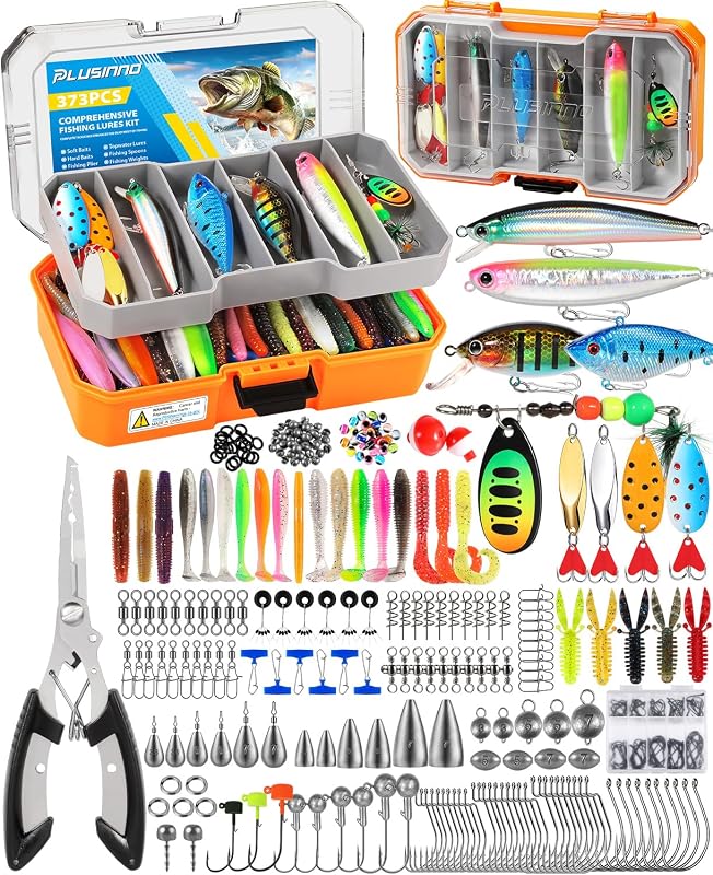 Bass Fishing Lures Tackle Box Gear Kit with Tackle Included | Waterproof, Compact & Customizable, Bass Trout Fishing Gear Kit, Freshwater Topwater, 16 Rigs, Fishing Gifts for Men Starter