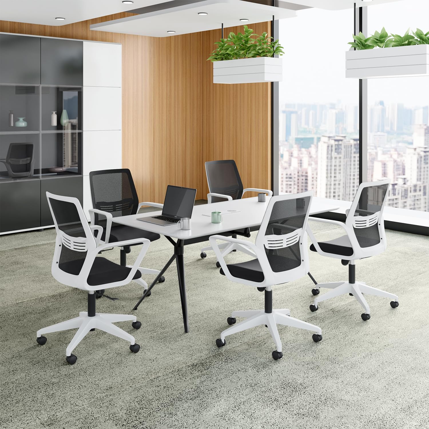 Interio by Godrej Vurv Mesh Mid Back Study Chair (Black Ink, Set of 5) | 1 Year Warranty | Ergonomic | Work from Home | Height Adjustable | Heavy Duty Polypropylene Base | DIY Installation