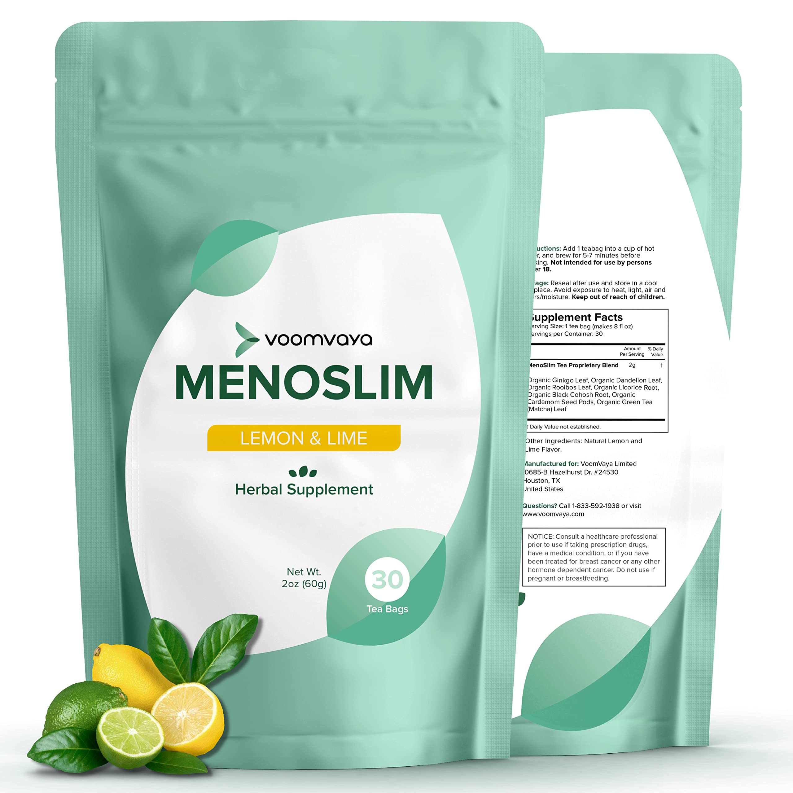 VoomVaya MenoSlim Tea - Hormone Balance Tea, Perimenopause & Estrogen Supplement for Women - for Bloating, Hot Flashes, Night Sweats & Meno-Belly -
