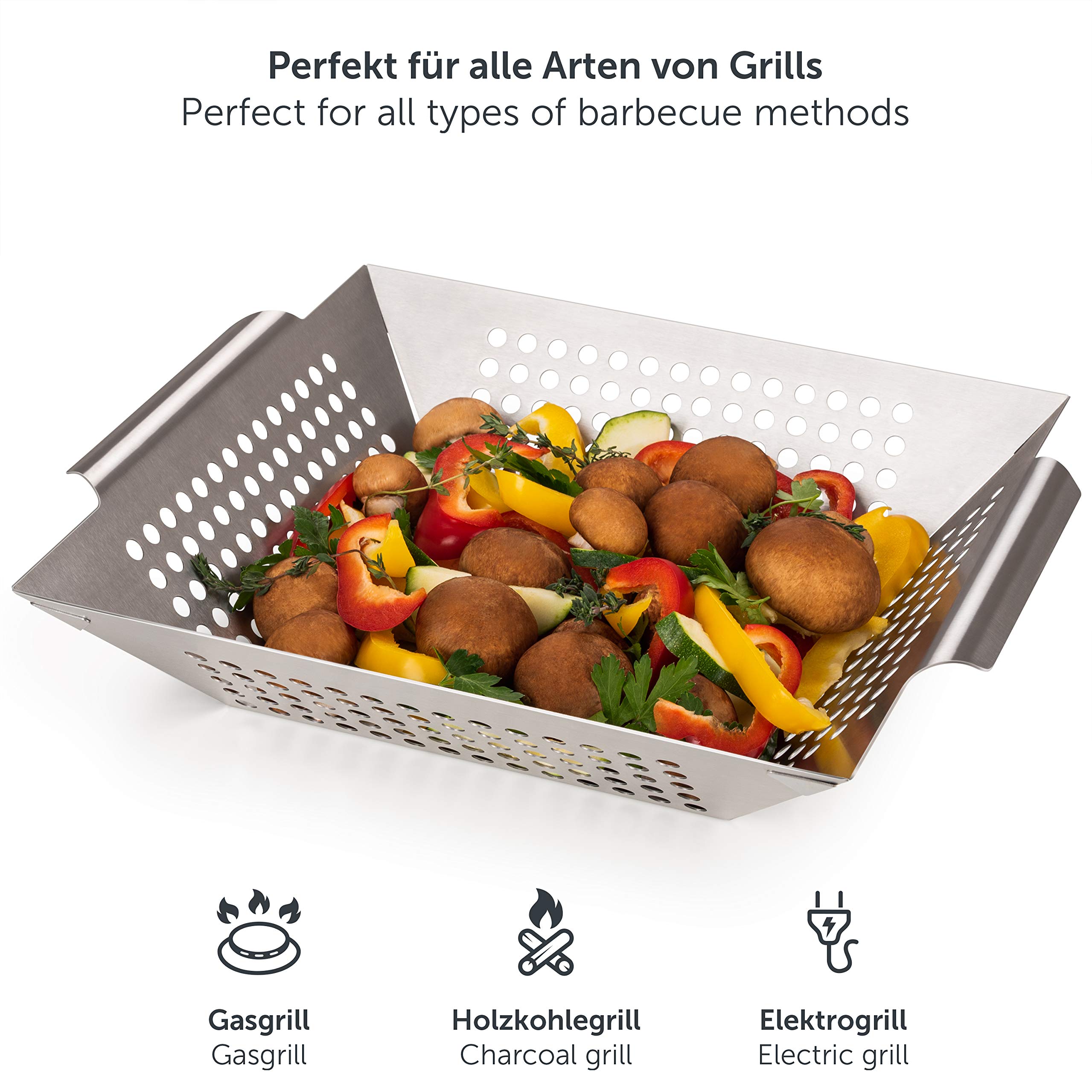 Blumtal Plat Cuisson Barbecue 29,5x 29,5x6 cm (L) 100% en Acier Inoxydable - Accessoire Pour Barbecue Electrique Idéal Pour Légumes Grillés - Convient à Tout Type De Grill - Passe Au Lave-Vaisselle