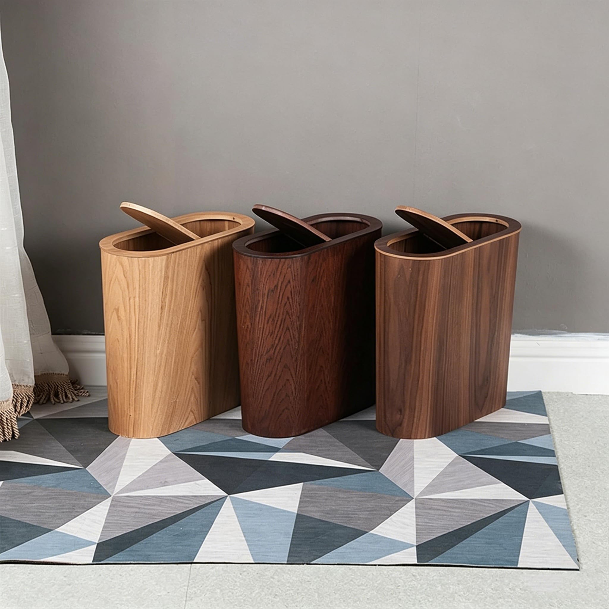 Piccola pattumiera in Legno Stile Nordico, bidone Stretto con Coperchio Basculante, Cestino Resistente per Bagno, Cucina e Ufficio(Color:Marrone Scuro)