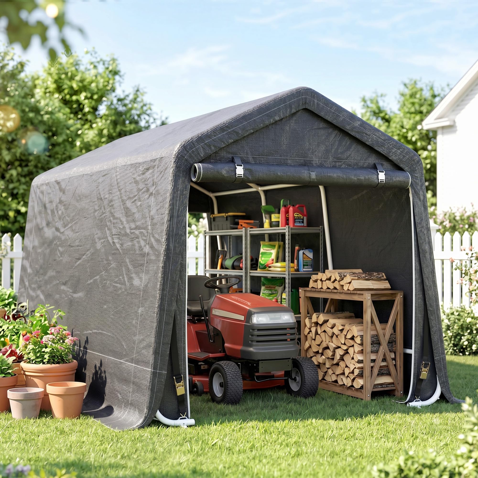 Outsunny Abri de Jardin, Tente de Stockage, 2 Portes zippées, Cadre métallique, abri de vélo, Protection Contre la Pluie légère et Le Vent, 280 x 240 x 240 cm, Gris foncé