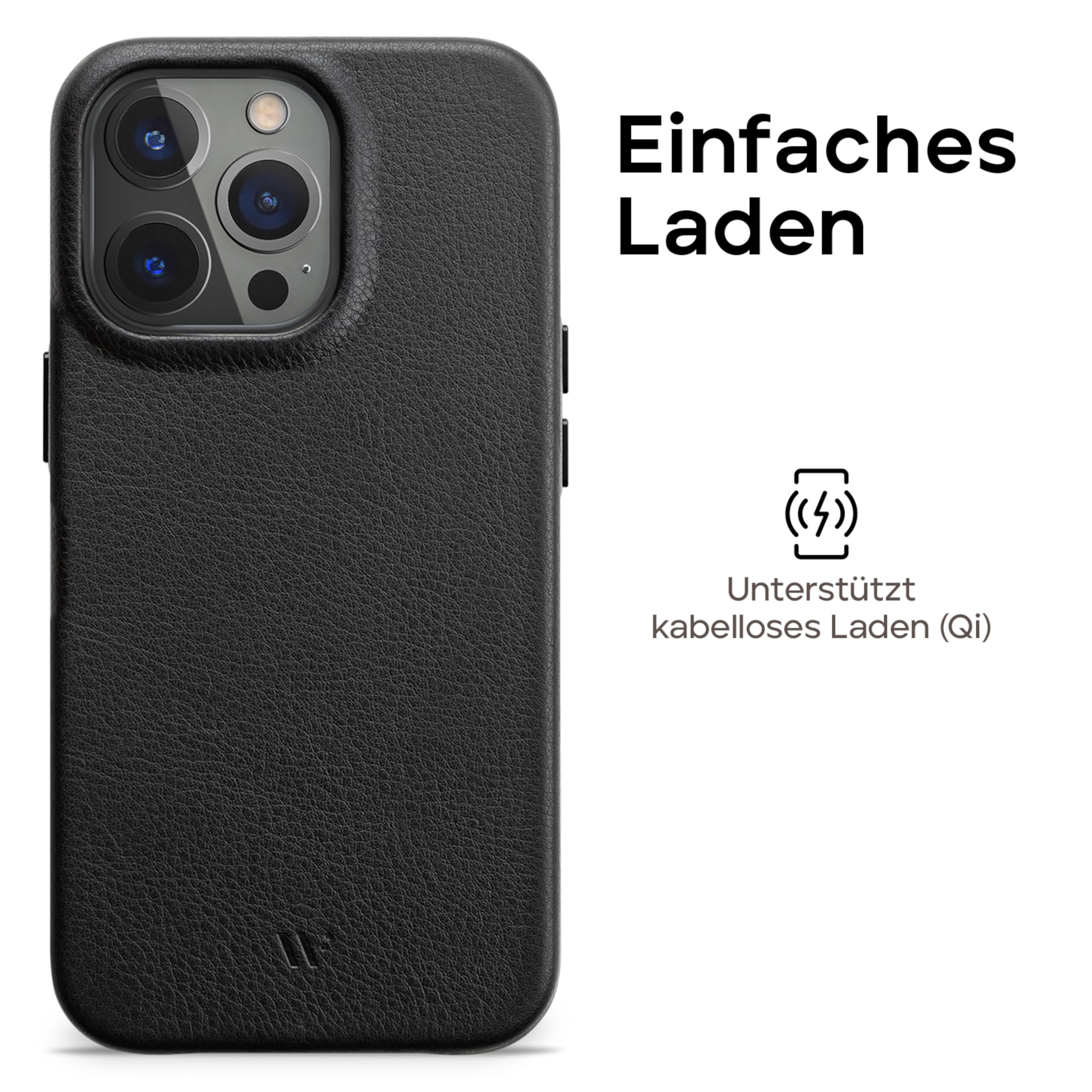 WIIUKA Case for iPhone 13 Pro Max, German Leather, Extra Thin, Premium Mobile Phone Case, Qi, Black - Image 4
