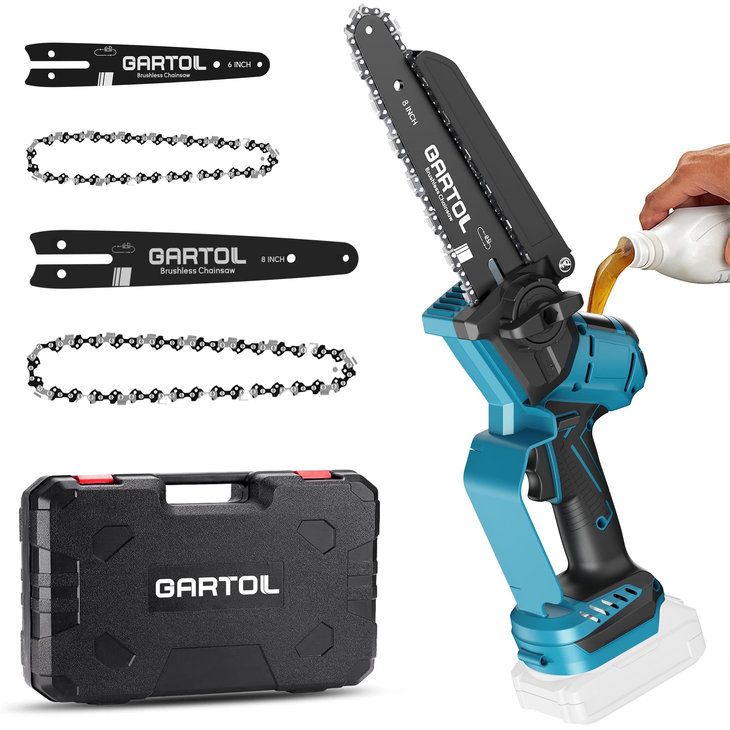 GARTOL Mini Chainsaw 8 Inch & 6 Inch, 1000W Brushless Cordless Electric Chain Saw, Handheld Chainsaw for Tree Trimming, Wood Cutting, Compatible with Makita 18V Battery (Battery Not Included)