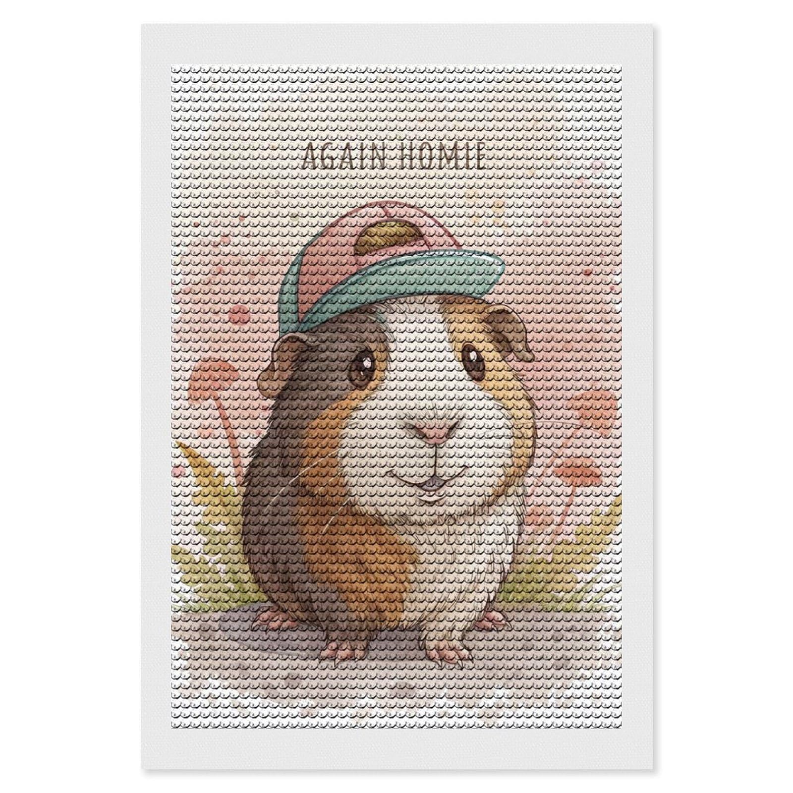 Junmoney Cute Guinea Pig Wearing A Hat DIY Diamond Art Canvas Kit 8"x12", Adhesive Canvas, Easy to Enjoy, Farmhouse Decor, Festive Craft Gift