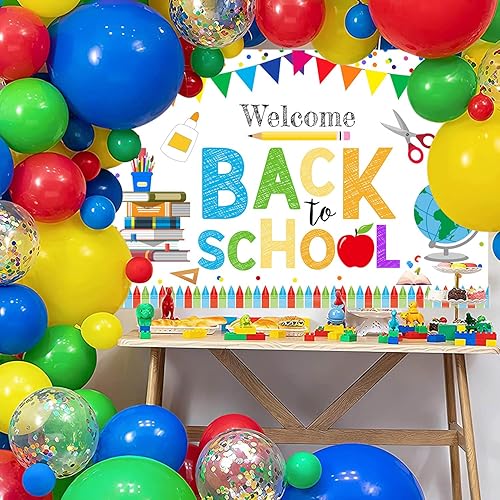 Miniatura 2 de MEHOFOND Telón de fondo de bienvenida de regreso a la escuela para niños, preescolar, primer día de escuela, jardín de infantes, aula, confeti,