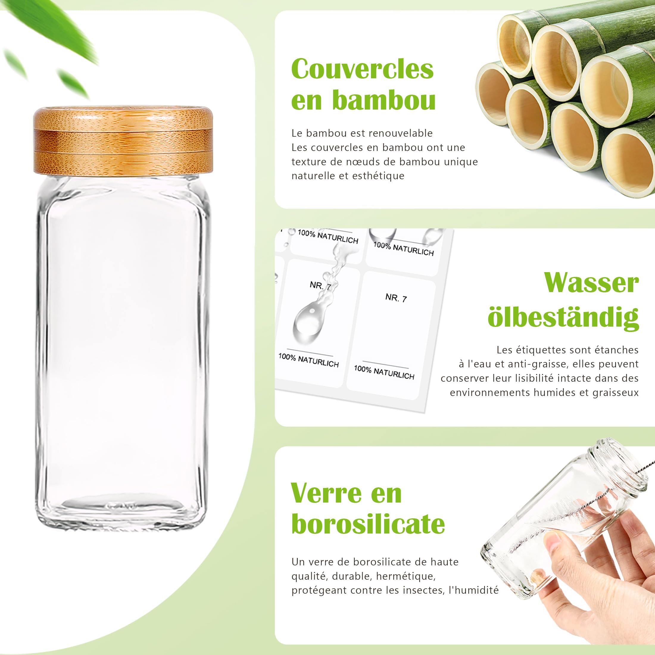 SAEIV Set de 35 Pots à Épices Carrés en Verre et Bois