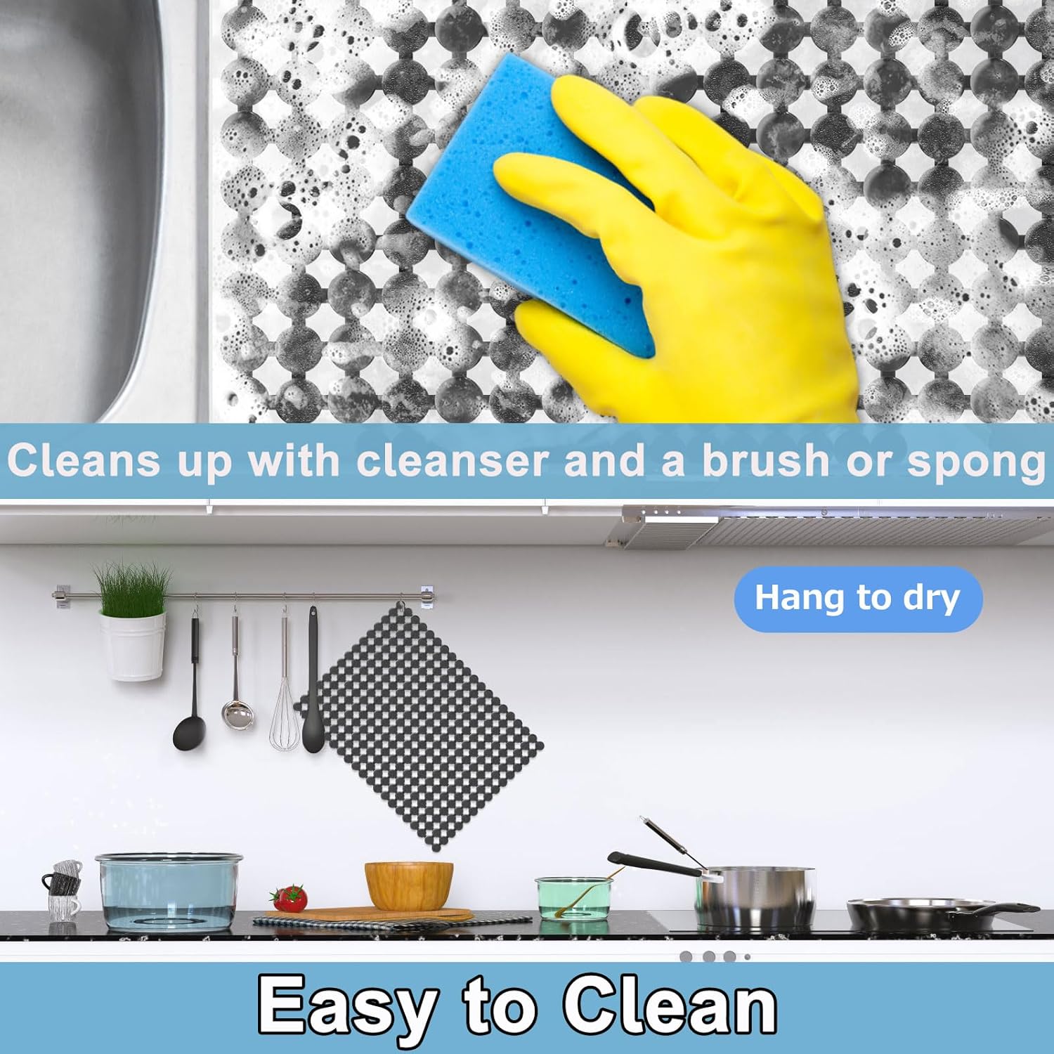 Kitchen Sink Mat for Stainless Steel/Ceramic Sinks,2 Pack Dish Sink Mats for Kitchen Sink with Scissors, Fast Draining,Easy to Clean,DIY Cut,15.7 X 11.8 Inch(Light Black)