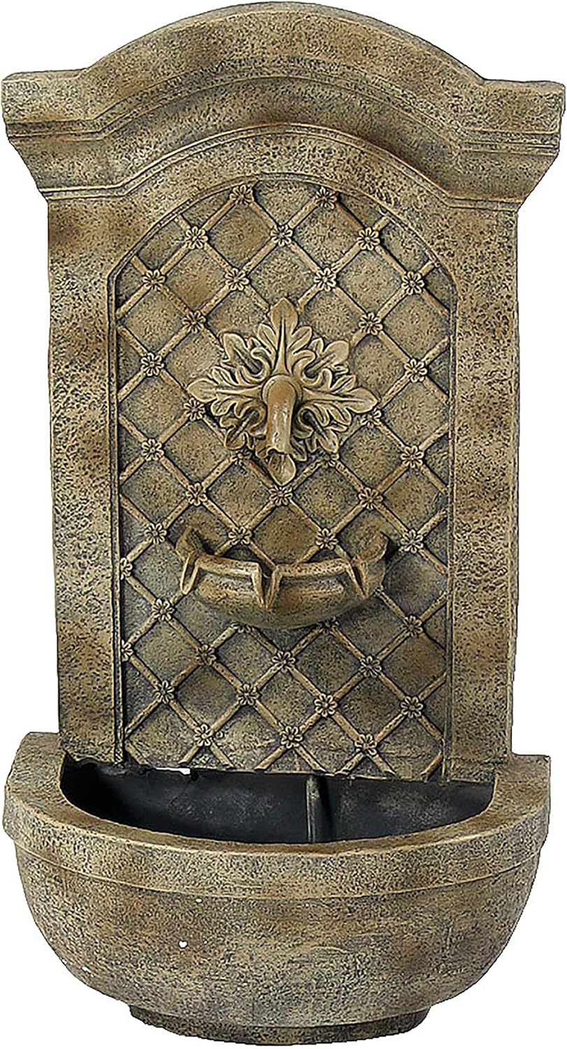 Sunnydaze 31-Inch Florentine Stone Rosette Outdoor Wall Water Fountain with Pump - Durable Polystone, Easy Install
