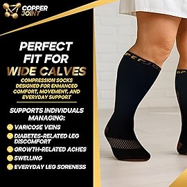 CopperJoint Copper Compression Socks Women Knee High, Easy On Wide Calf-Compression Socks Men for Circulation, for Women & Nurses, Support Sock, Running, Basketball, Travel, Sports - 4X-Large 1 Pair