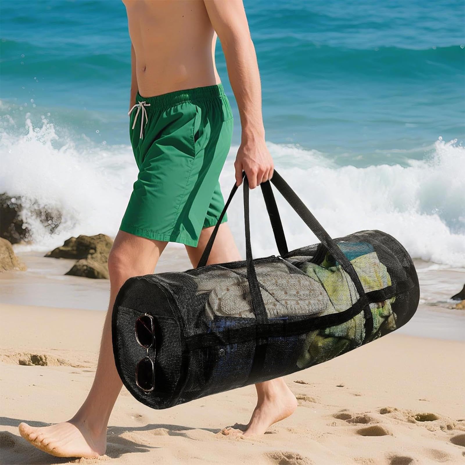 Genérico Bolsa De Equipo De Buceo,Bolsa De Malla para Snorkel | Bolsa De Red Secado Rápido con Cremallera Y Correa para Viajes De Buceo Playa Pesca Deportes Lavandería