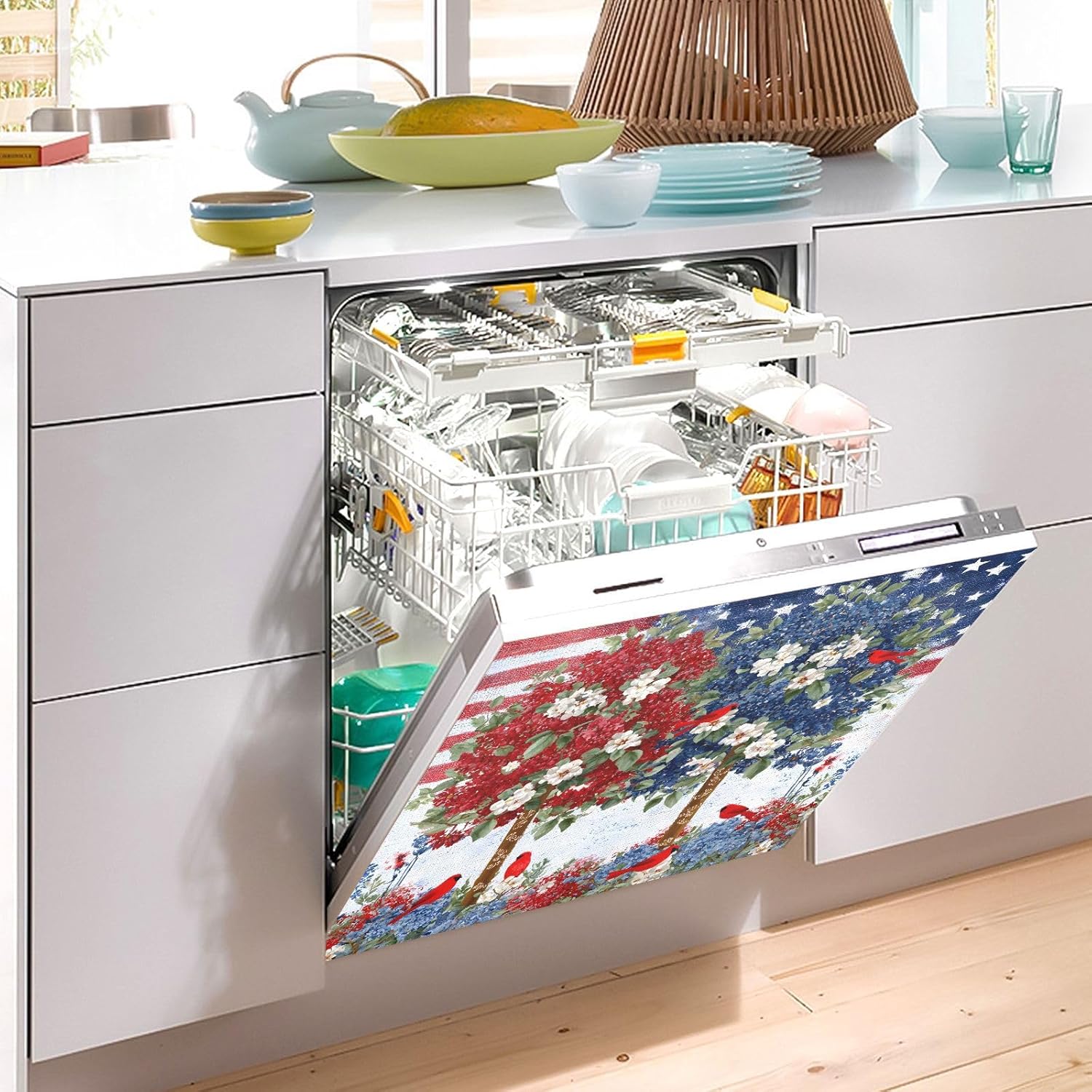 Dishwasher Magnet Cover Large Magnetic Stickers Tree Bird Front Dishwasher Cover for Home Kitchen Refrigerator Decorative Lid