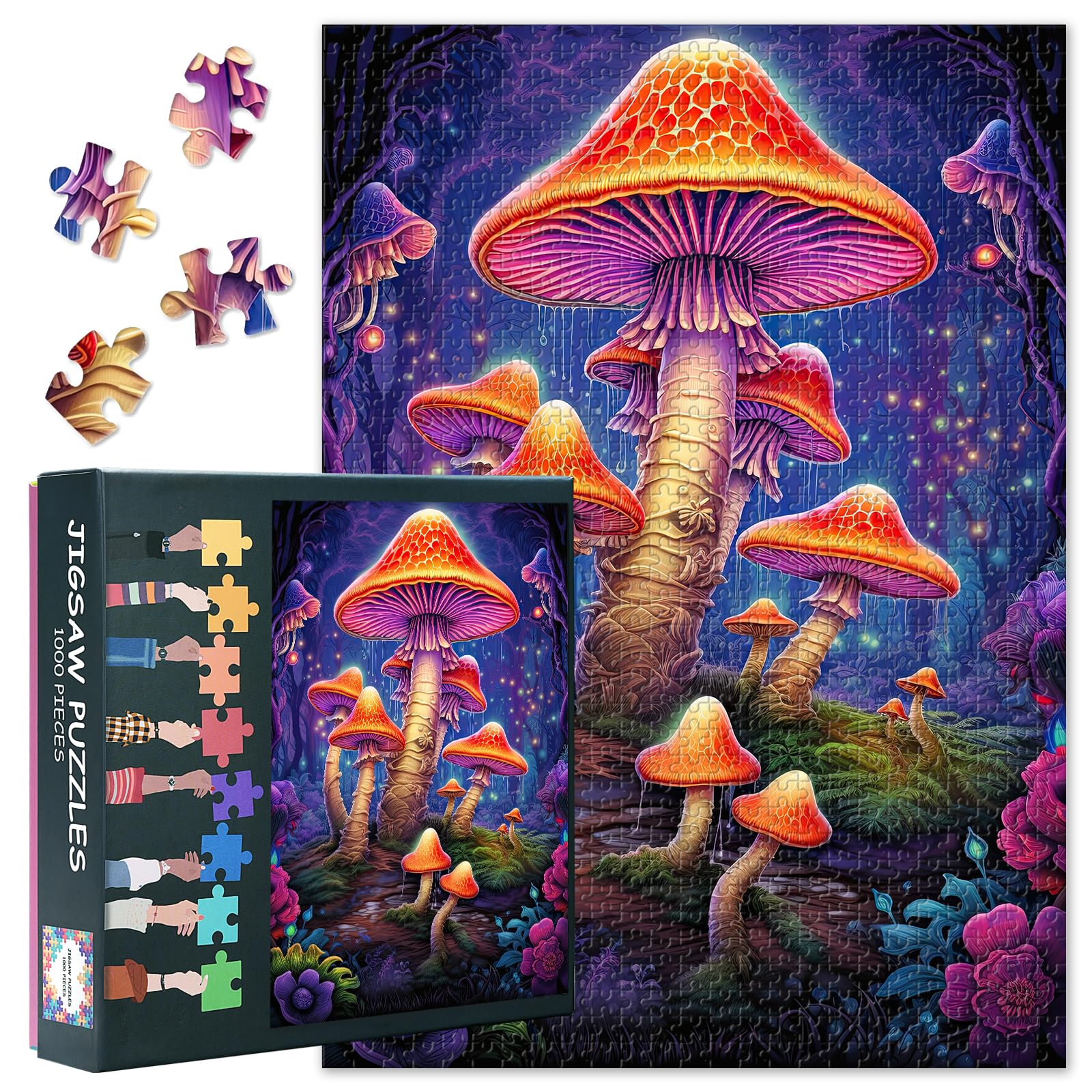 1000 Piece Jigsaw Puzzle -Fantasy Mushrooms Art, 50x70cm Intricate Details Mindful Evening Activity, Collectors Edition Mushroom Forest Puzzles, Unique Gift for Adults
