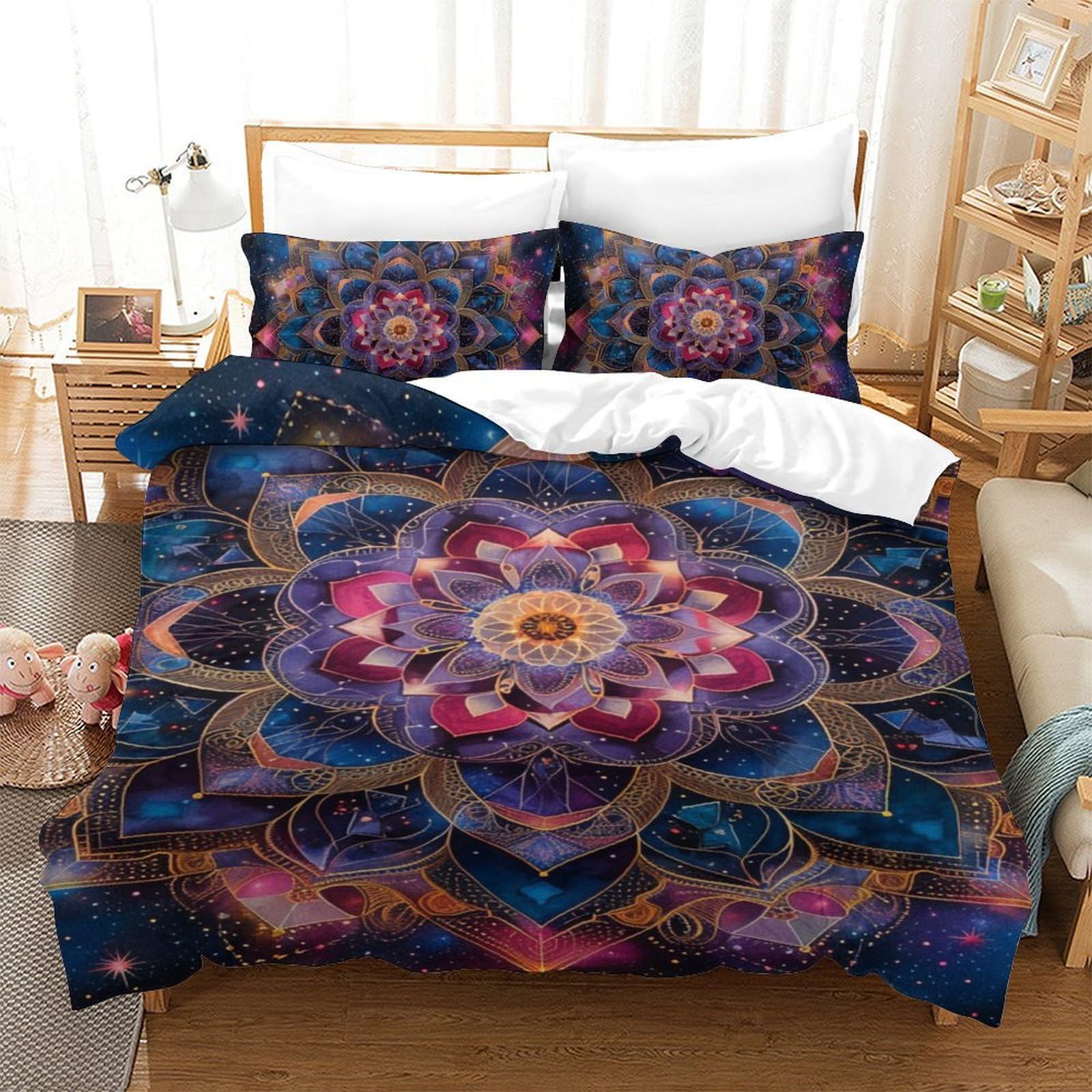 GXYUAOIEF Microfiber Duvet Cover Set Mandala Flower Fade Resistant Duvet Cover Comforter Cover 3pc with Zipper Bedding Set for Bedroom, Guestroom Single（140x200cm）