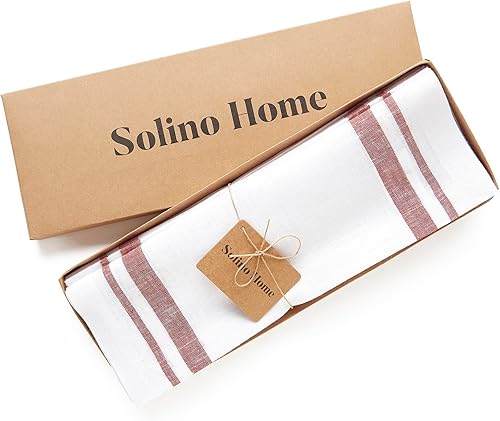 Miniatura 6 de Solino Home - Manteles individuales a rayas francesas, de 14 x 19pulgadas, juego de 4 unidades, tela natural, 100% lino europeo, tela natural,