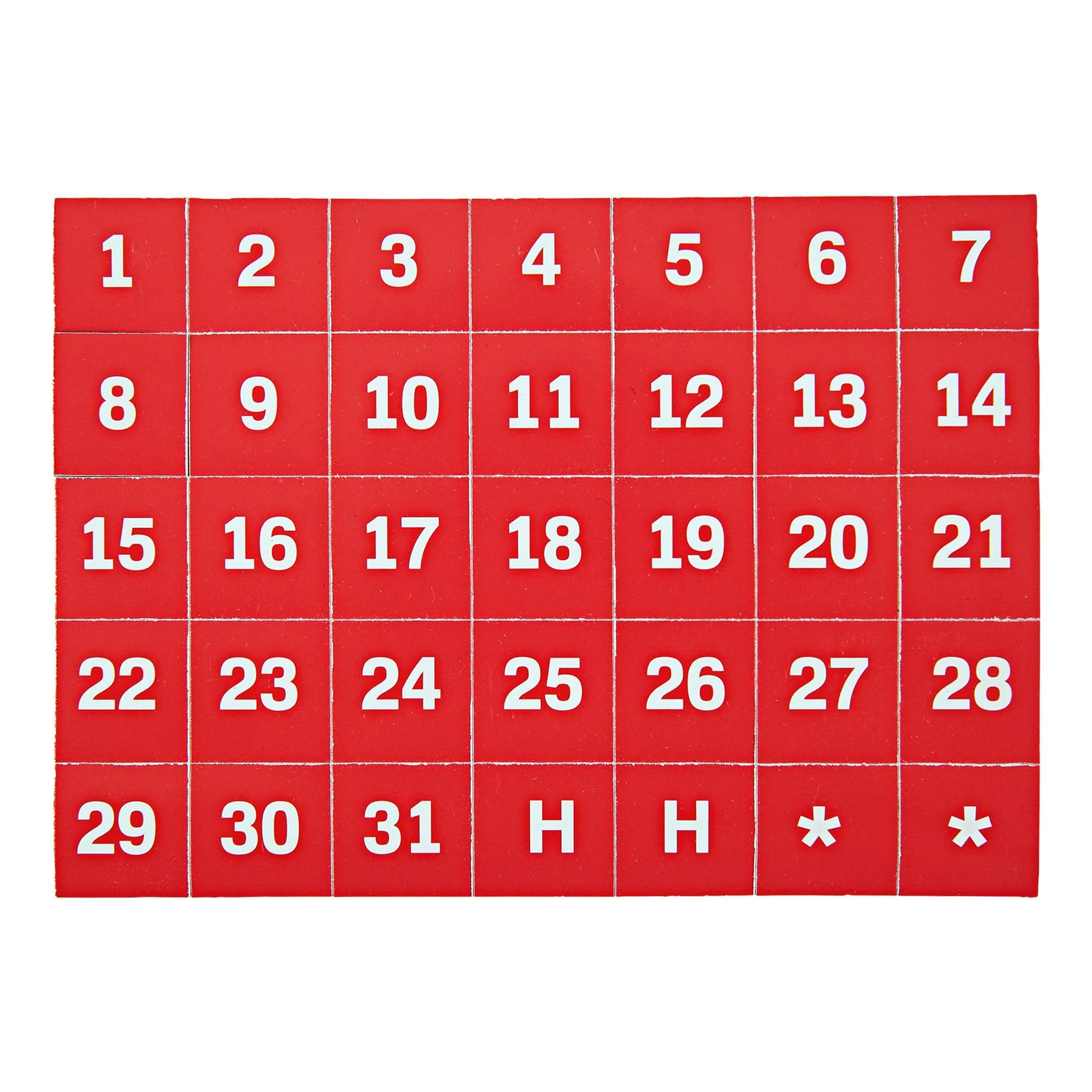 MasterVision Magnetic 1-31 Calendar Board Numbers, Set of 35-1" Calendar Dates, White on Red, Perfect Magnets for Dry Erase Planning Boards