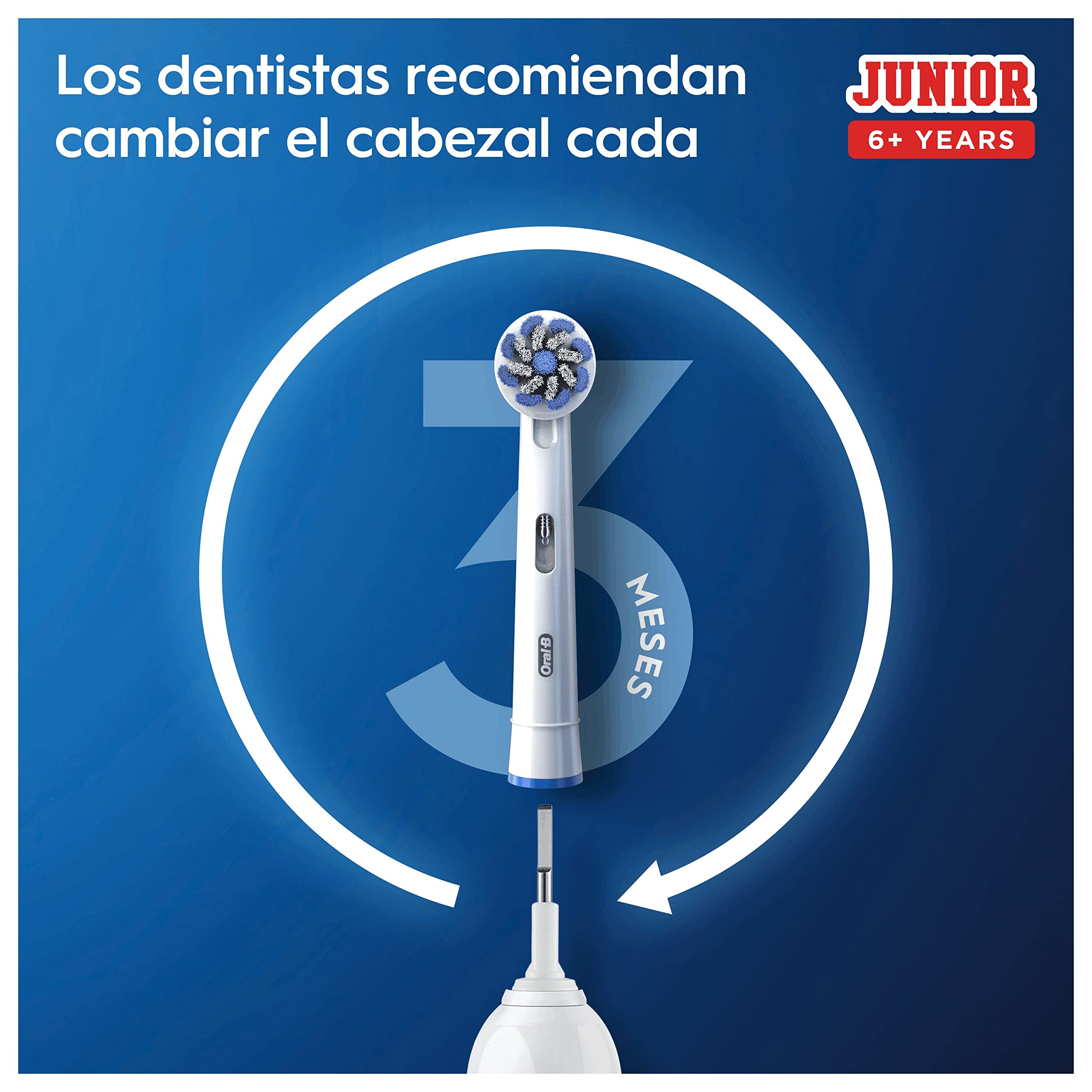 Oral-B Junior Cepillo de Dientes Eléctrico con Mango Recargable de Minnie, 2 Cabezales de Recambio y Cargador, Apto para Niños Mayores de 6 Años