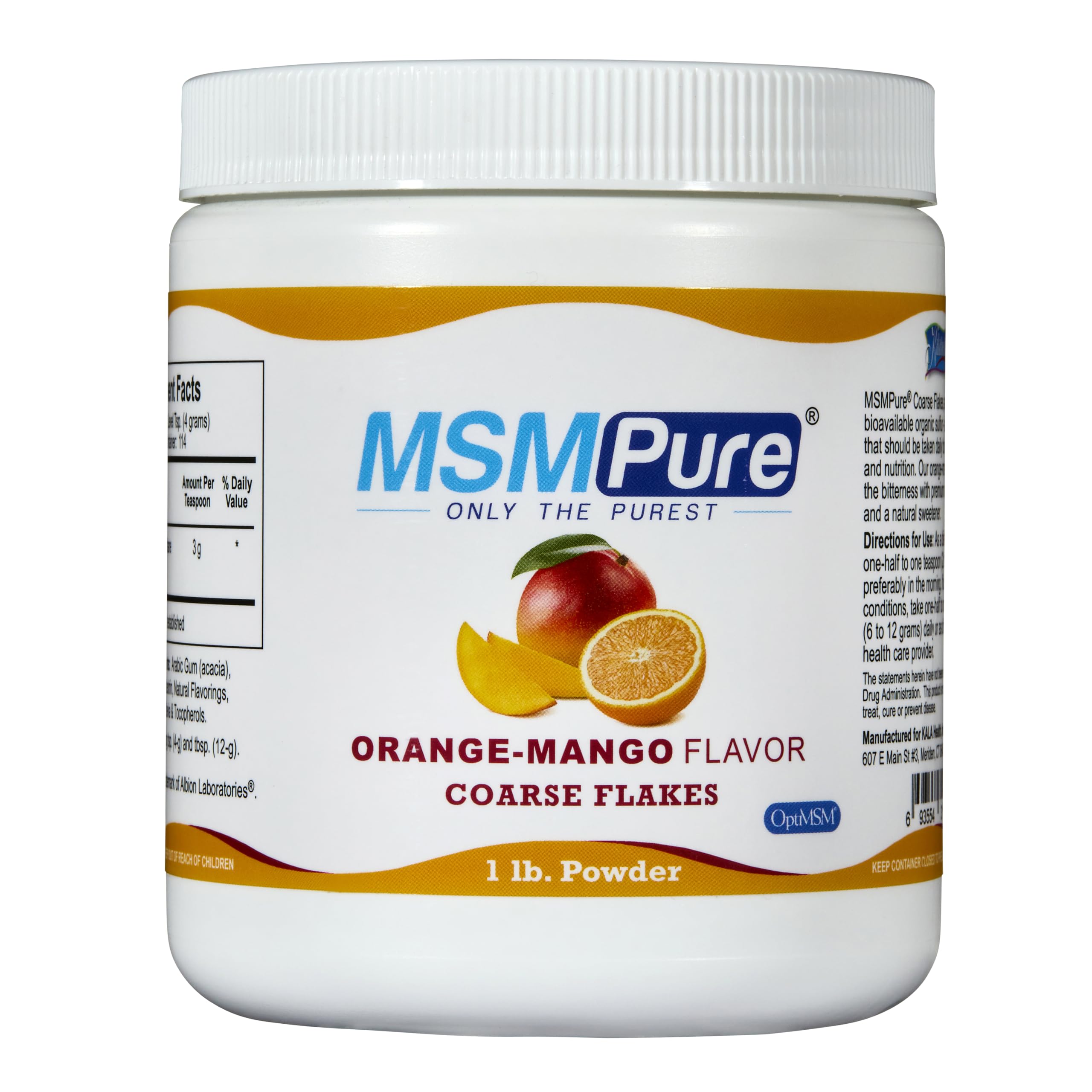 KALA HEALTH MSMPure Orange Mango Flavored MSM Powder Coarse Flakes, 1 lb Orange Mango 1 Pound (Pack of 1)