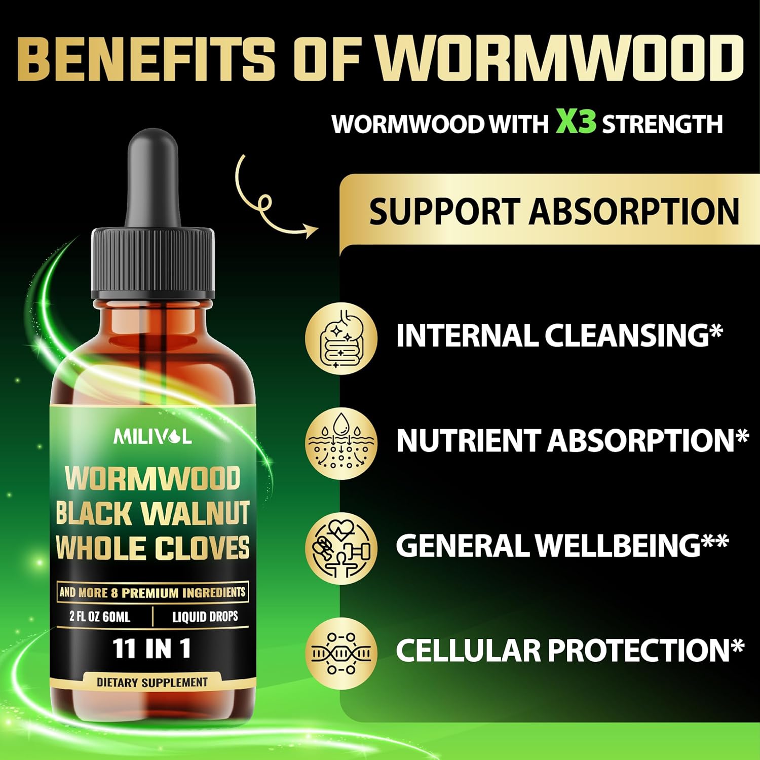Wormwood Liquid Drops - Wormwood Extract Tincture with Black Walnut, Whole Cloves & 8 More Herbs - 2 Fl Oz for 60 Days Supply - Image 4